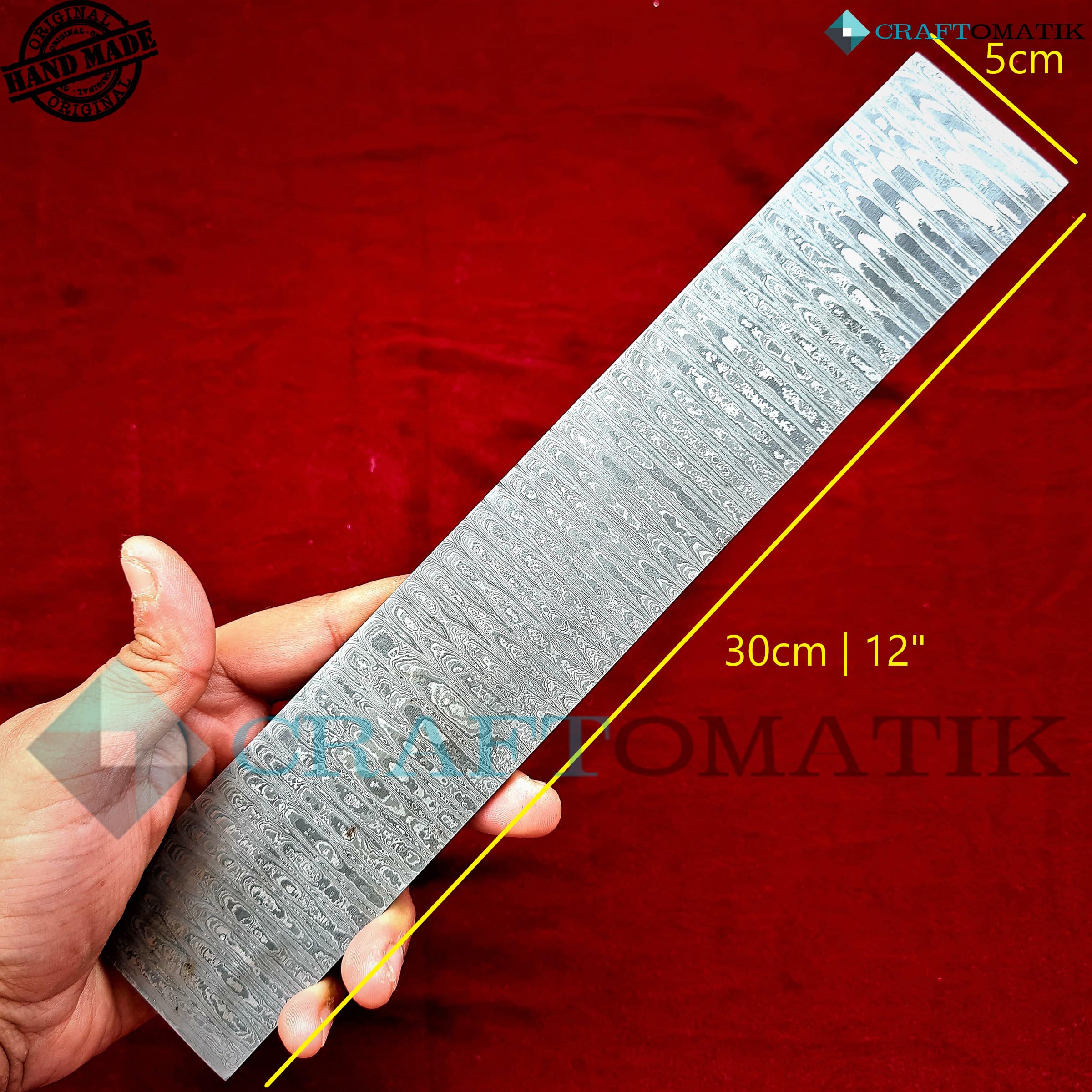 Damastplatte Edelstahl | Rohstahl Damaszener Platte | 1095 + 15N20 Damast Stahl | 30 cm - 12" | LADDER Muster - DB05