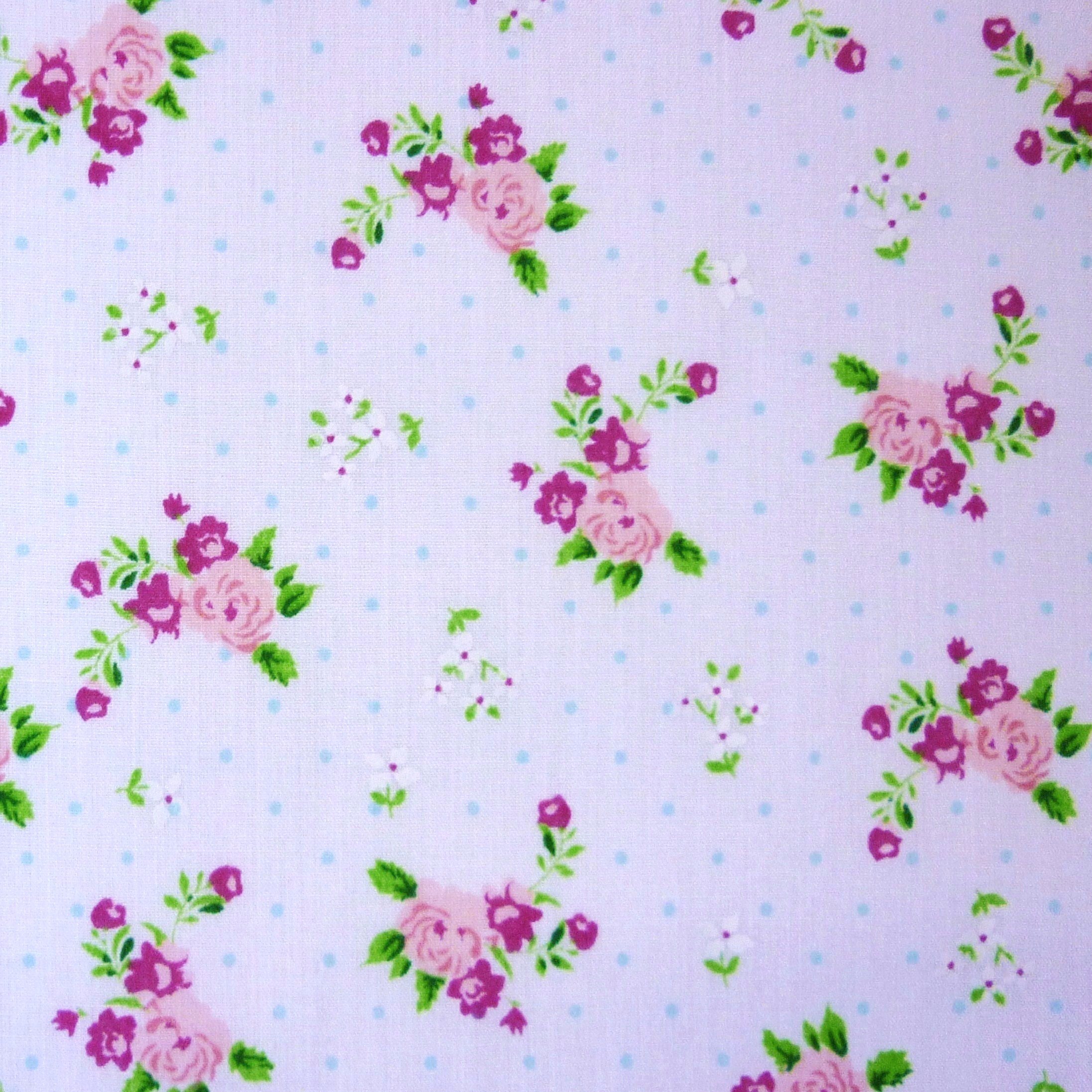 Nortex Mill White Polka Dot Polycotton Fabric With Roses And Small Flower Print (Per Metre)