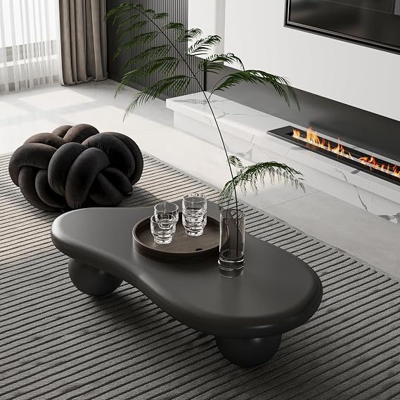 Cloud Coffee Table for Living Room, Irregular Center Table with 3 Ball Legs, Modern Low End Table Unique Accent Tea Tables for Small Space - Black