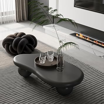 Cloud Coffee Table for Living Room, Irregular Center Table with 3 Ball Legs, Modern Low End Table Unique Accent Tea Tables for Small Space - Black