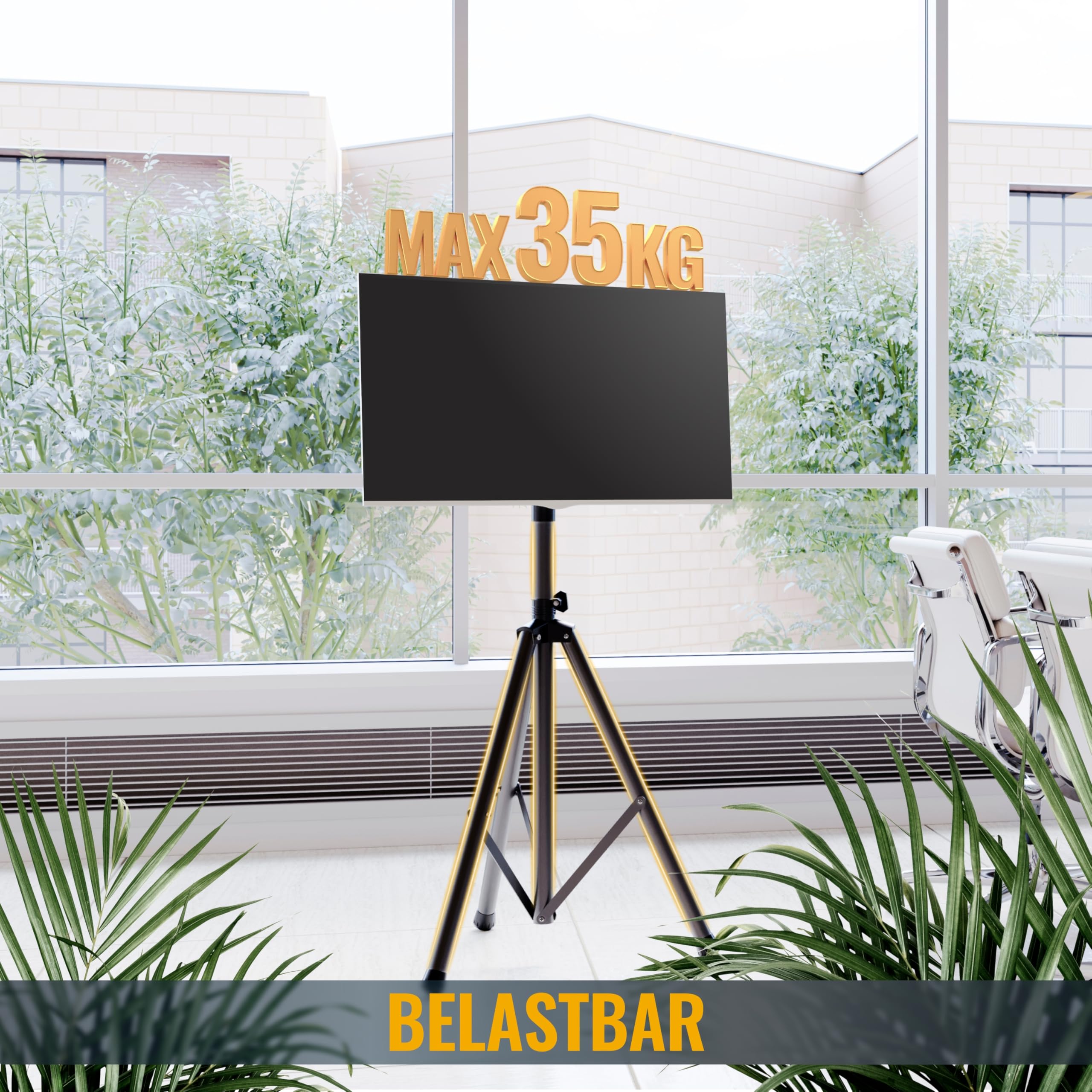 RICOO TV Boden-Ständer Fernseher Halterung Höhenverstellbar Neigbar für 32-55 Zoll Tripod Stativ Fernsehhalterung FS0822 Dreifuß Fernseh-Stand Standfuß Smart Bildschirm bis 35 Kg & VESA 200x200