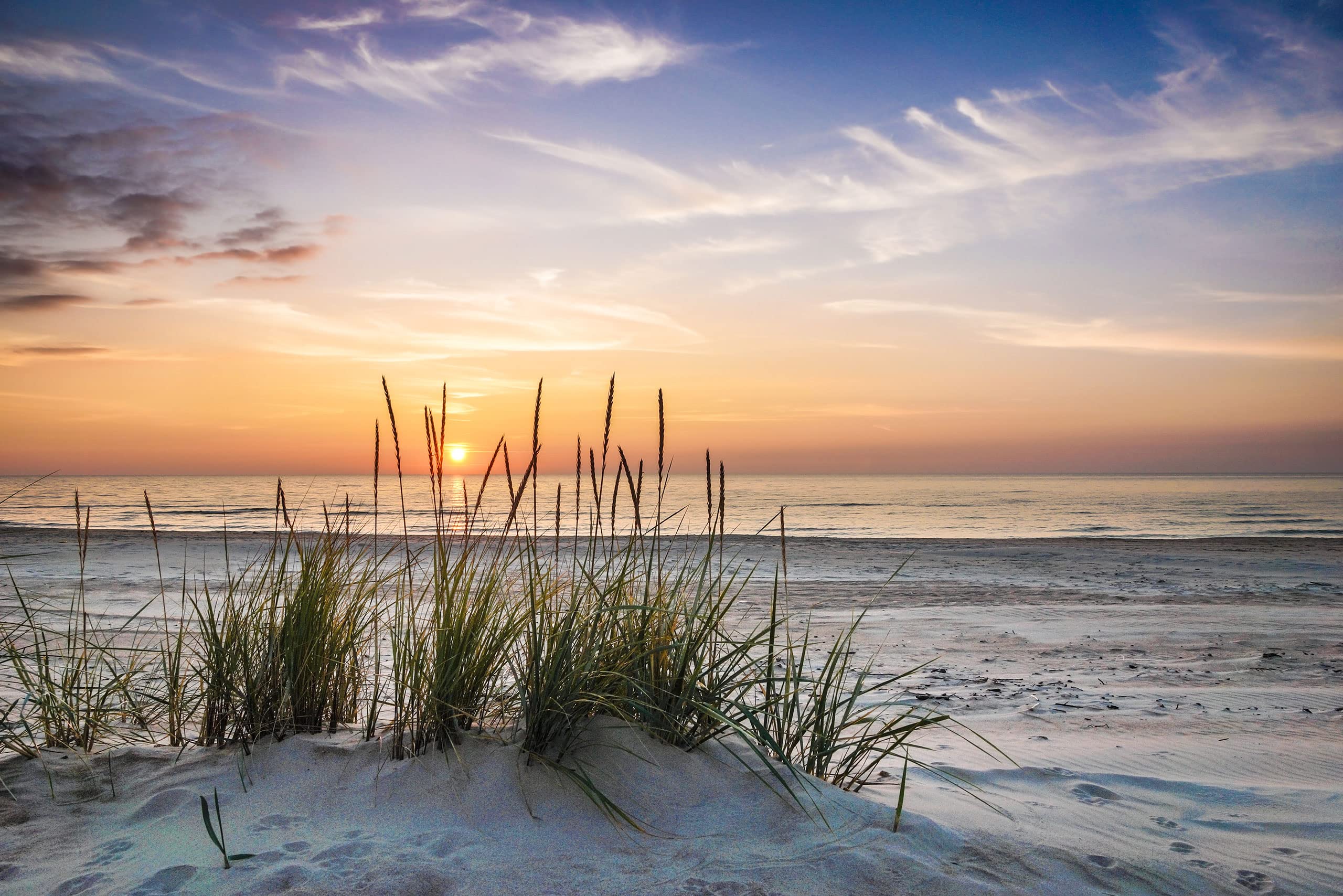 Muralo Fototapete Selbstklebend Vlies Meer, Strand, Dünen - 312x219 cm | Moderne Tapete, Sonnenuntergang - ideal für Wohnzimmer und Schlafzimmer, Schlafzimmer und Büro