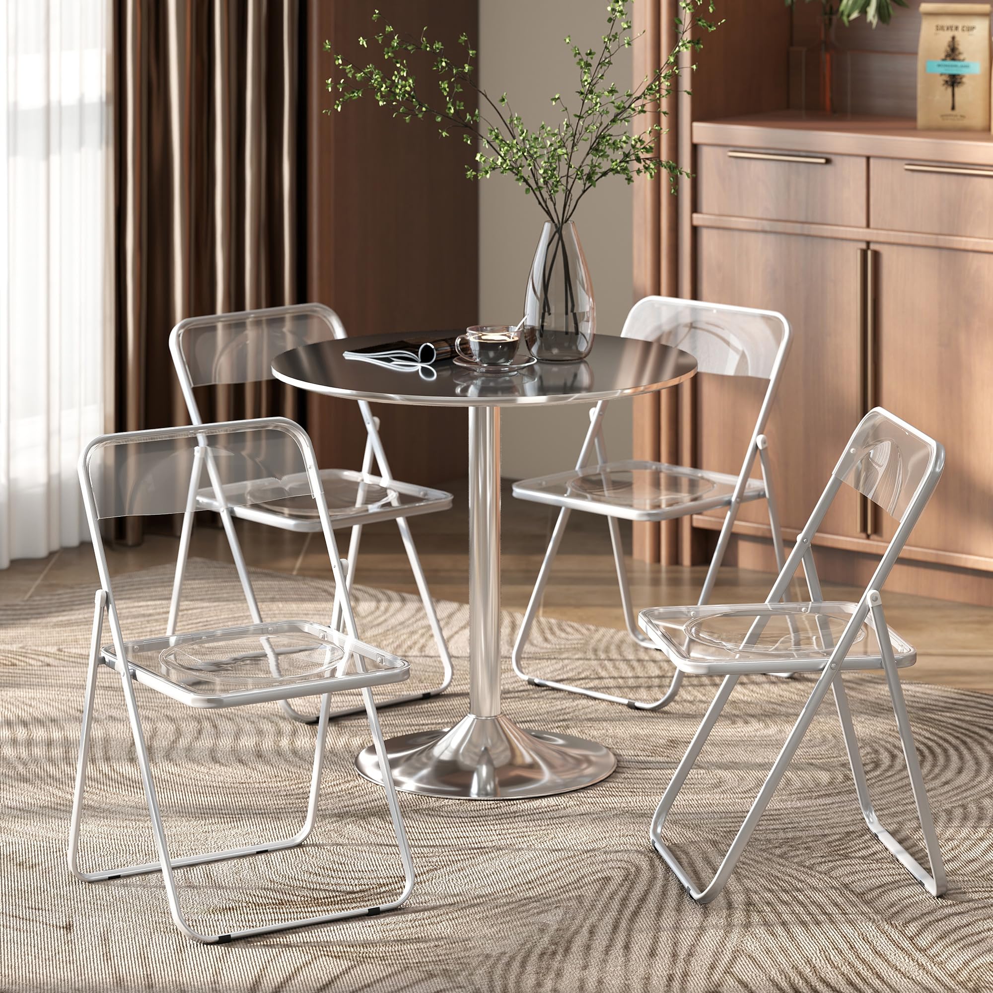 HOMCOM Lot de 4 chaises Pliantes en Acrylique et Acier, chaises Pliantes intérieures Portables pour Maison, Bureau, Salle à Manger, 47 x 48 x 75 cm, Transparentes