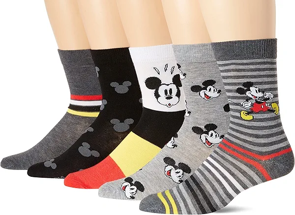 Disney mens Mickey Mouse Men's 5 Pack Crew Casual Sock, Grey Stripe Multi, 10 13 US