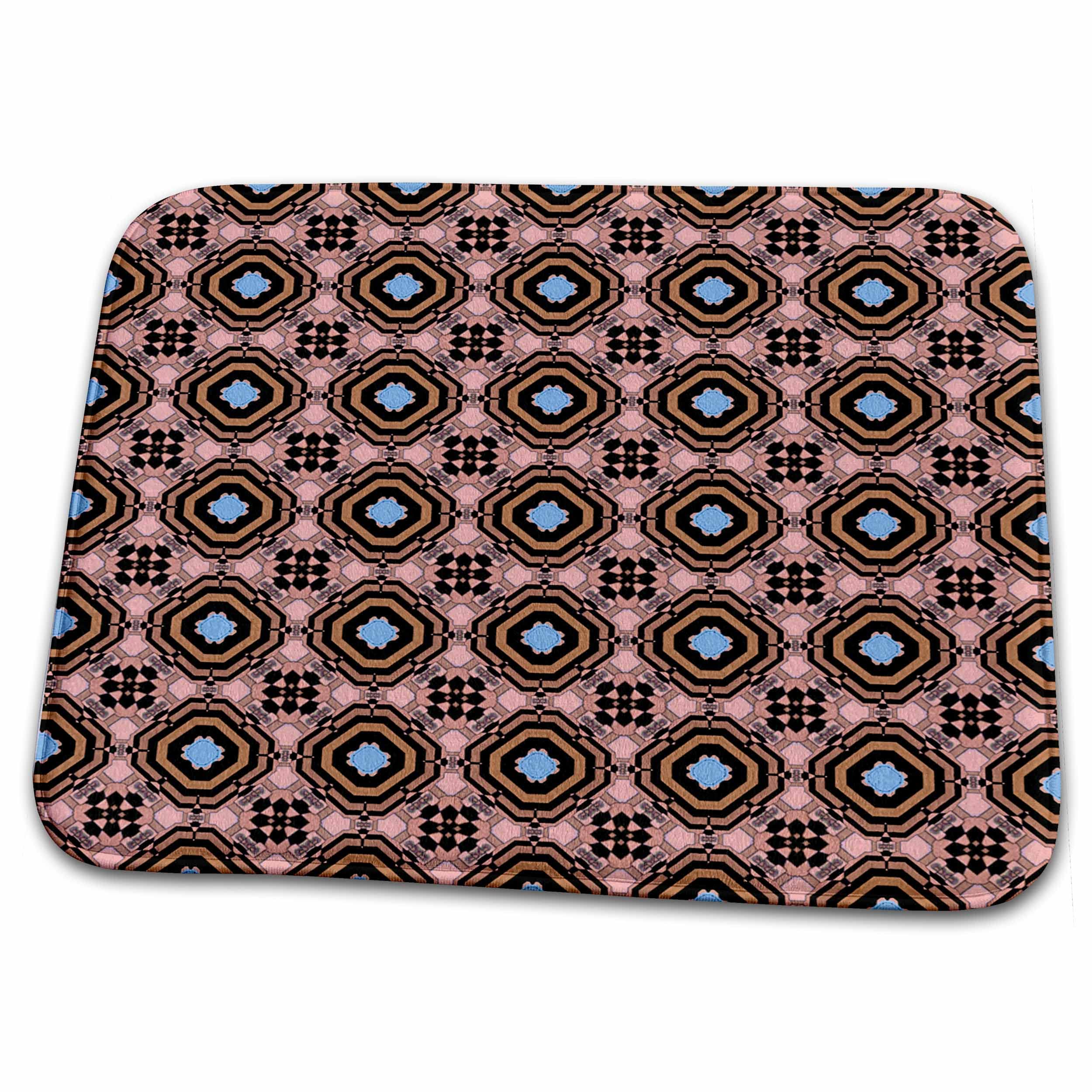 3dRose Turquoise blue, taupe, and peach abstract geometric squares... - Dish Drying Mats (ddm-64022-1)