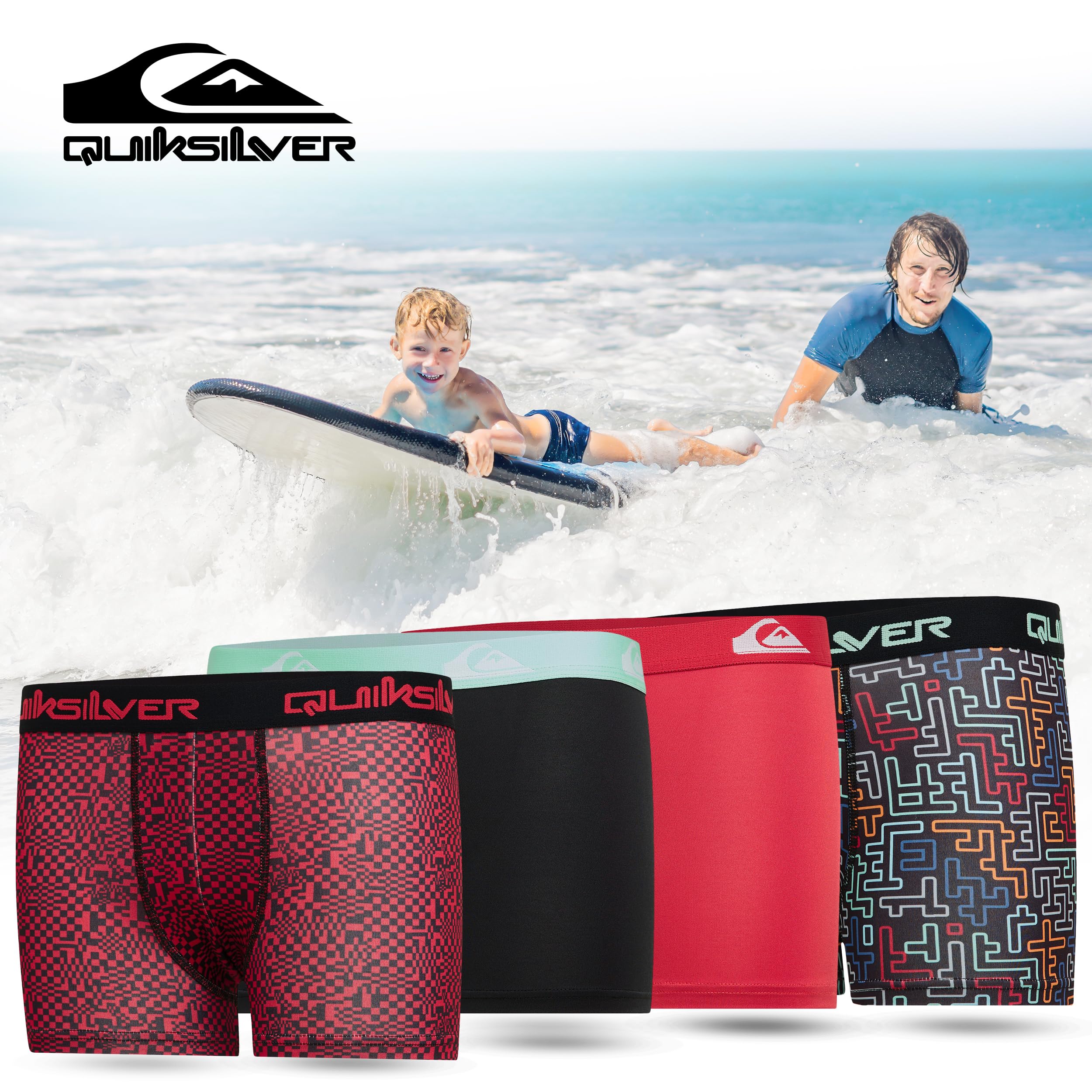 Quiksilver Confezione da 4 boxer per ragazzi dai 6 ai 18 anni, resistenti, elasticizzati, traspiranti, traspiranti