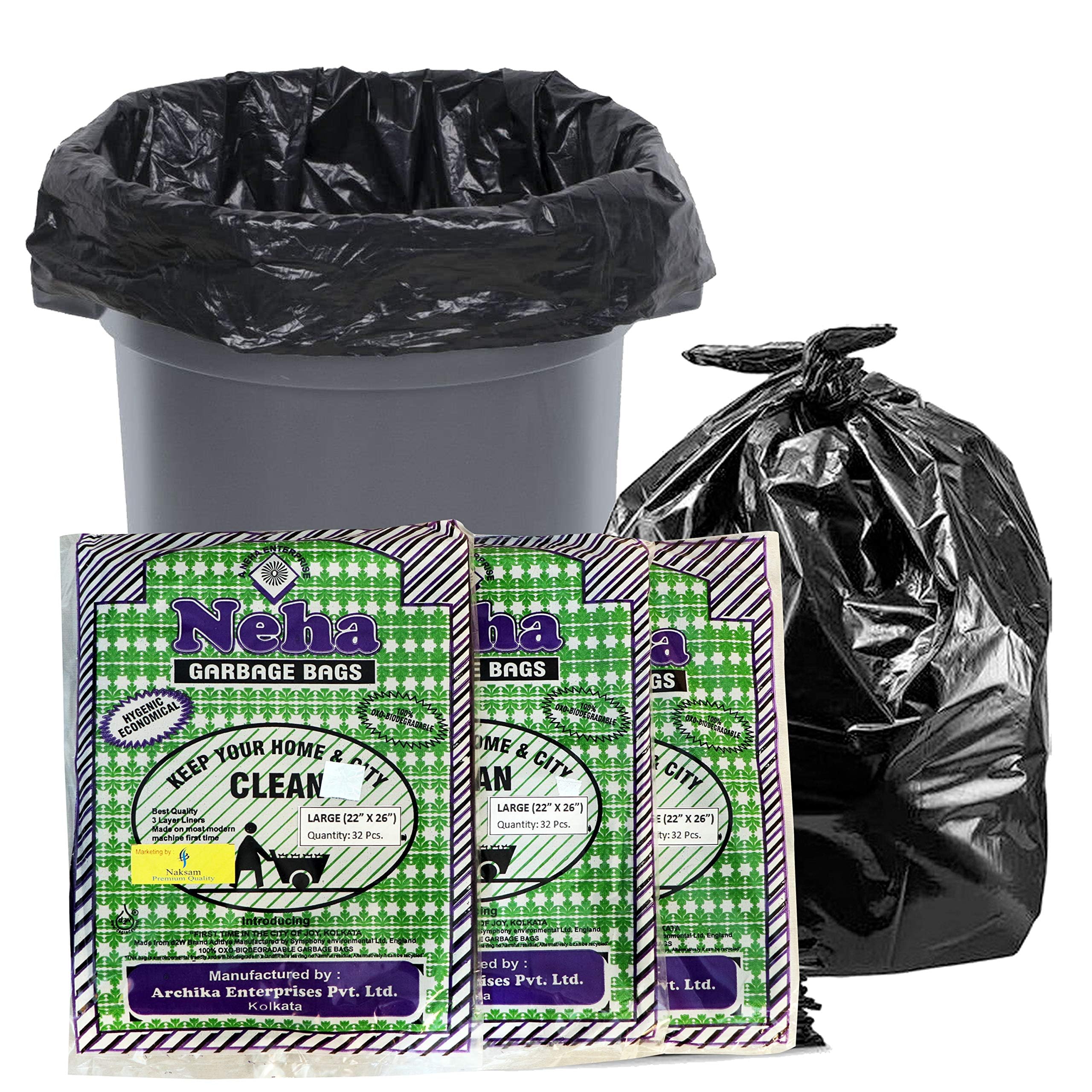 Neha Biodegradable Garbage Bags - Large Size(22 Inch X 26 Inch) With Rubber Band - Black (96 Bags) (B0DC5622M5) Amazon Price History, Amazon Price Tracker