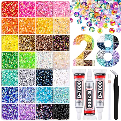 16000Pcs Resin Rhinestones with Tweezers for Crafting, Mixed-Color 4mm Bedazzling Crystal with 3Pcs 10ml B7000 Jewelry Glue for DIY Crafts Clothing Tumblers Shoes Fabric Nail Art - Jelly Multicolored 4mm - X-Large Pack + 3Pcs Glue
