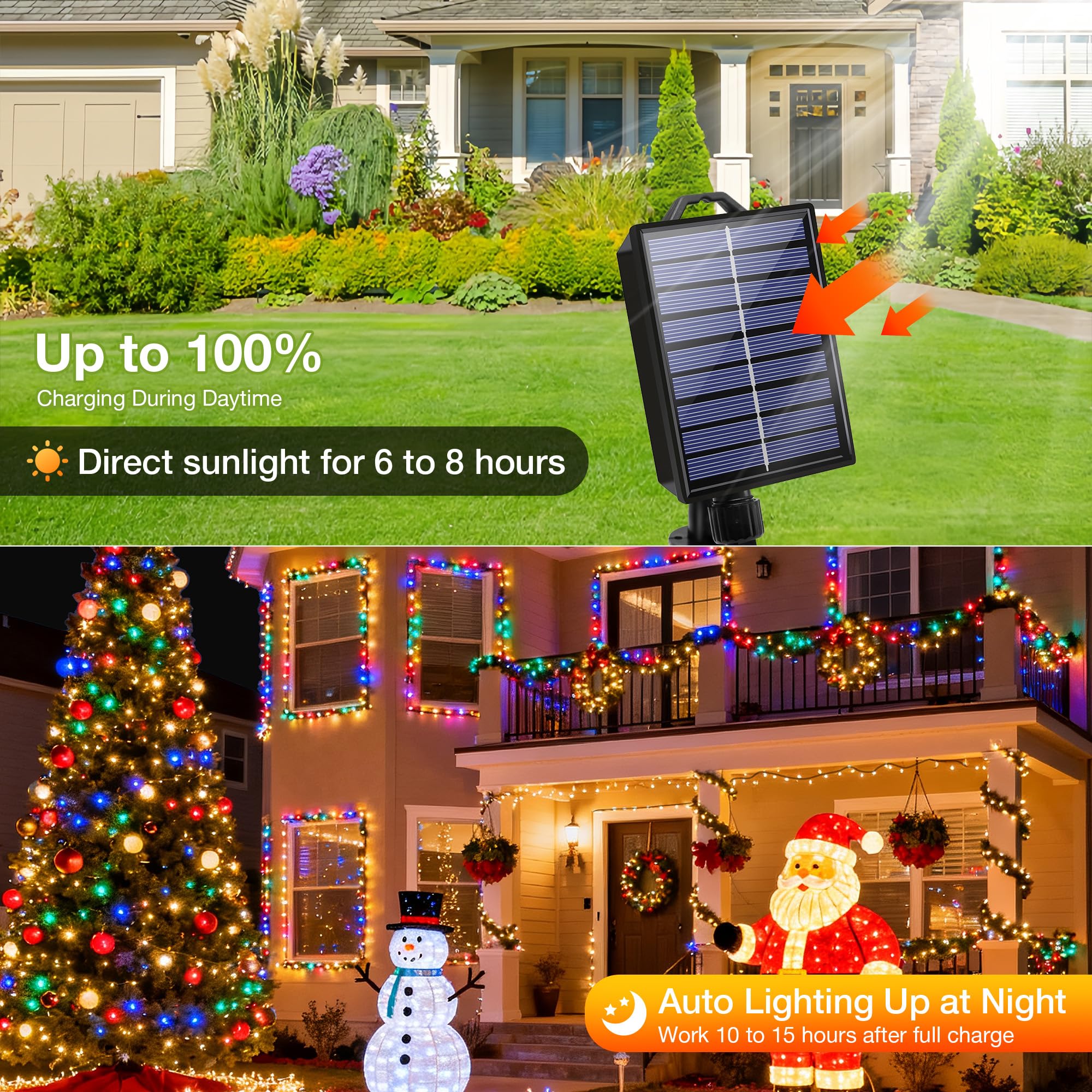 Luces solares de Navidad para exteriores, 72 pies, 200 luces LED solares con 8 modos, cadena de luces de Navidad impermeables para patio, jardín, fiesta, árbol, procha, decoración de Navidad