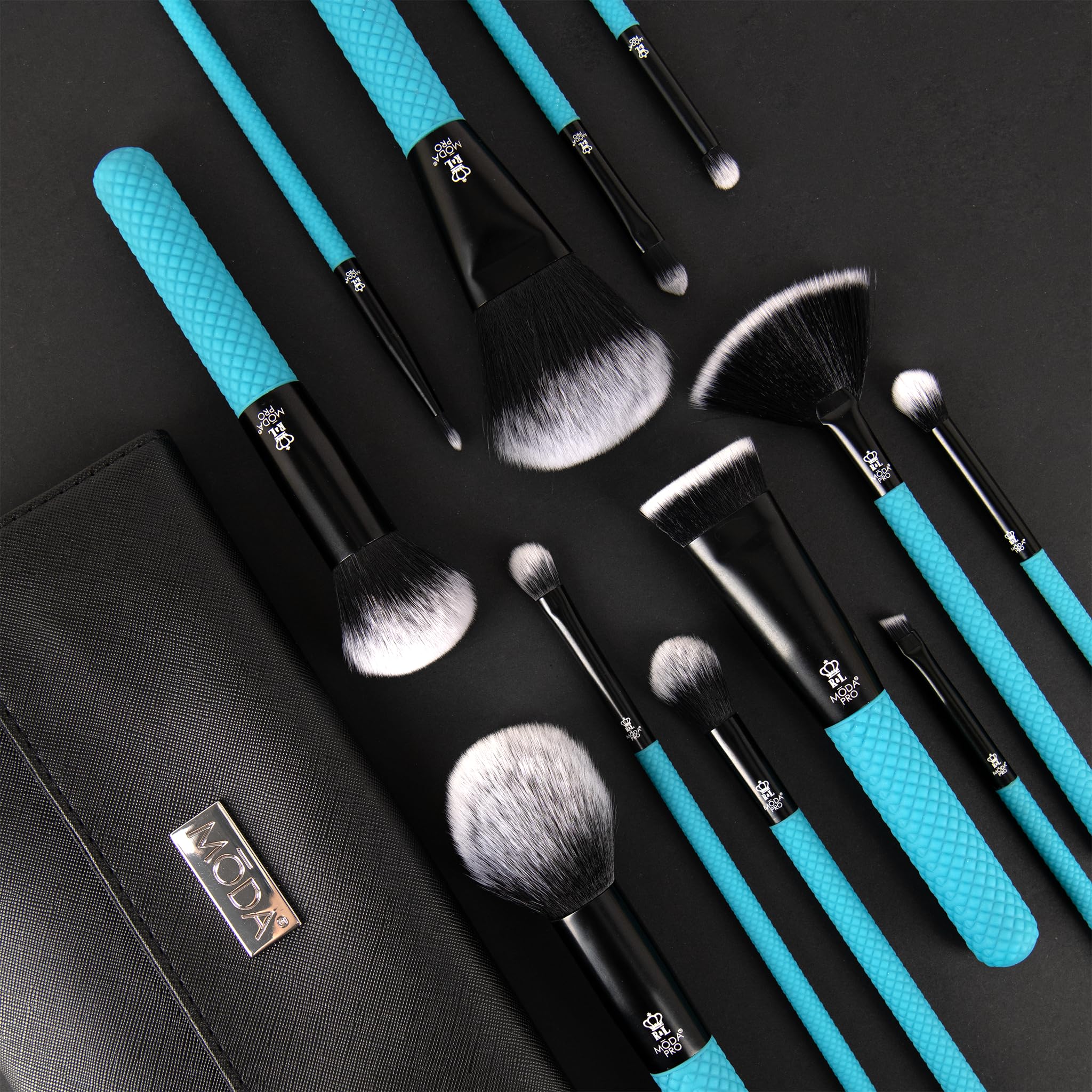 MODA Pro Full Face - Set di 13 pennelli da trucco con custodia da viaggio (verde acqua)
