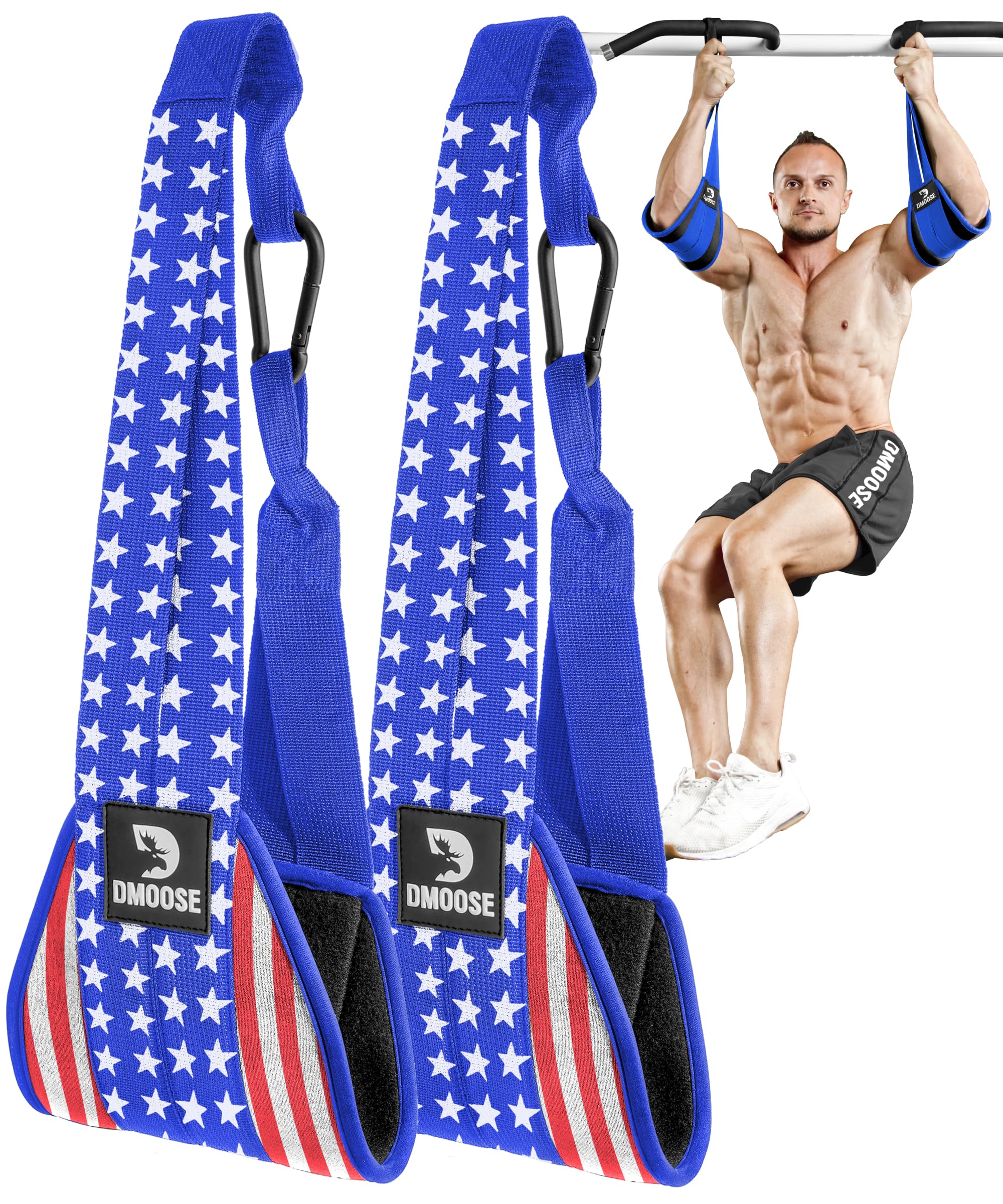 DMoose® Hanging Ab Straps for Pull Up Bar & Core Strength Training - Thick Padded Arm Strap for Ab Swing with 2 Rust-Resistant Carabiners - Pull Up Straps for Ab Workouts at Home and Gym