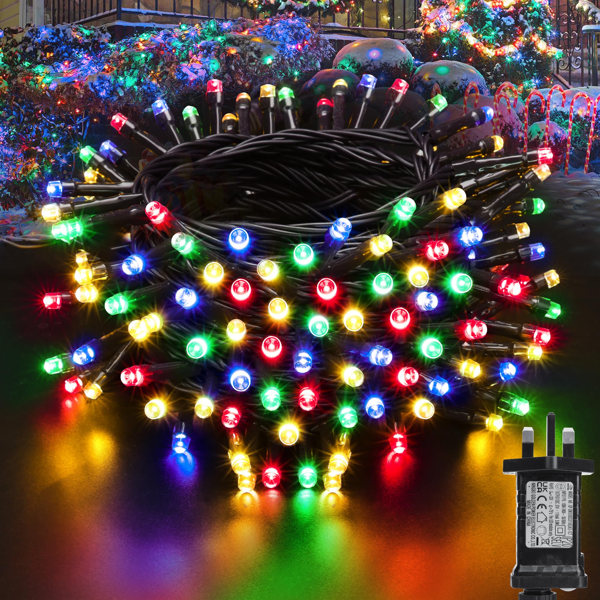 Moxled Christmas Tree Lights Multicolor - 15M 100 LED Outdoor Christmas Lights Waterproof, Timer, Memory, 12 Modes Expandable Fairy String Lights Mains Powered for Outdoor Indoor Xmas Tree Decorations