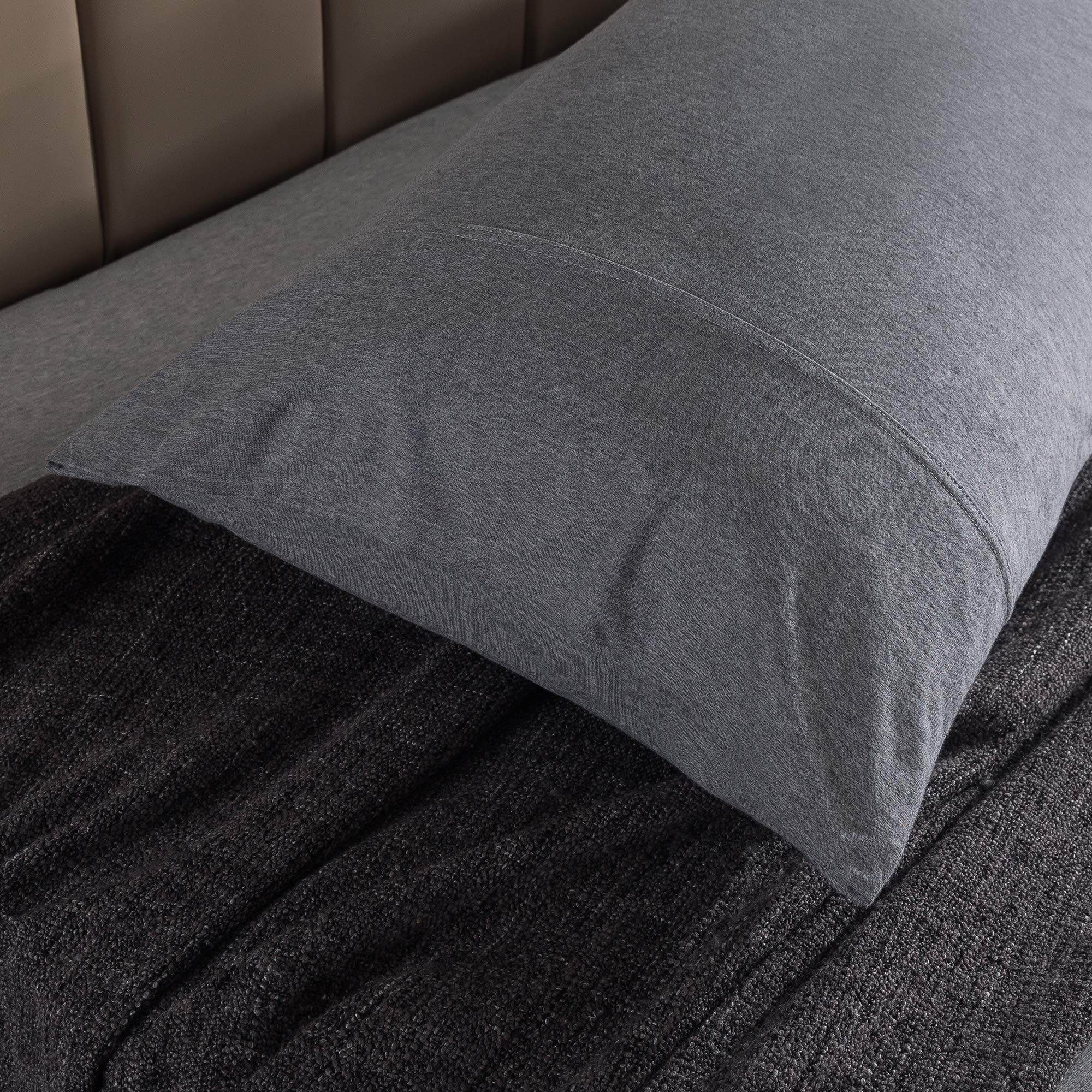 Juego de 2 fundas de almohada de algodón 100% jersey de 20 x 30 pulgadas, peso ligero, cómodo, extremadamente duradero, color gris