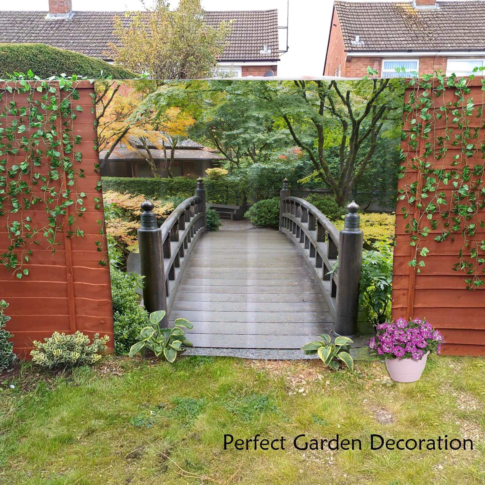 Newhomestyle Wooden Bridge Outdoor Garden Shower Curtain, Quick-Drying Waterproof Outdoor Garden Decoration - Image 4