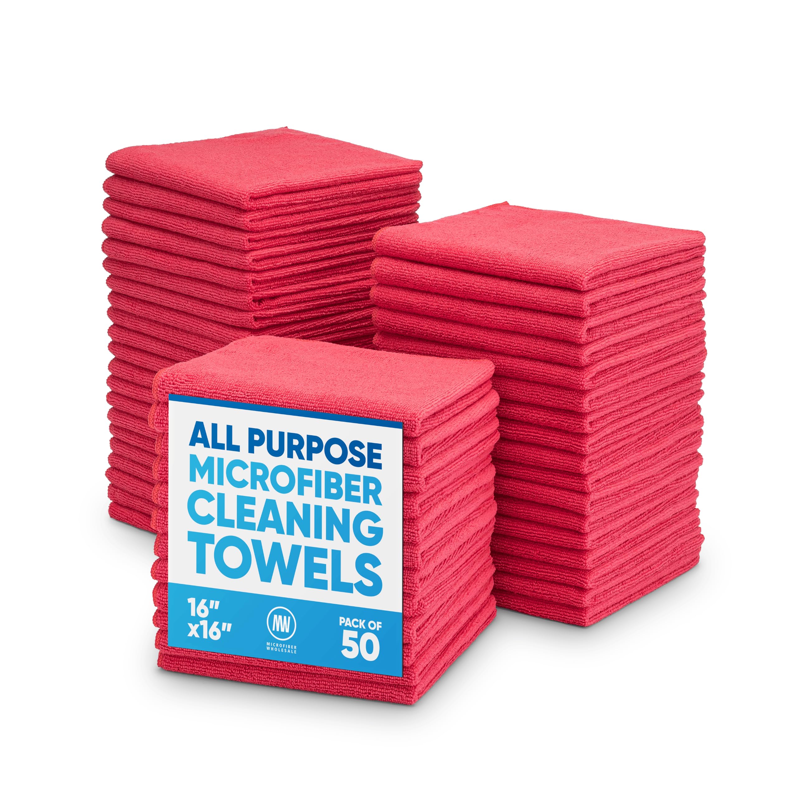 Microfiber Wholesale 54 Pack Economy All Purpose Microfiber Towels Large 16" x 16"| Lint-Free & Reusable | Bulk Microfiber Cloths