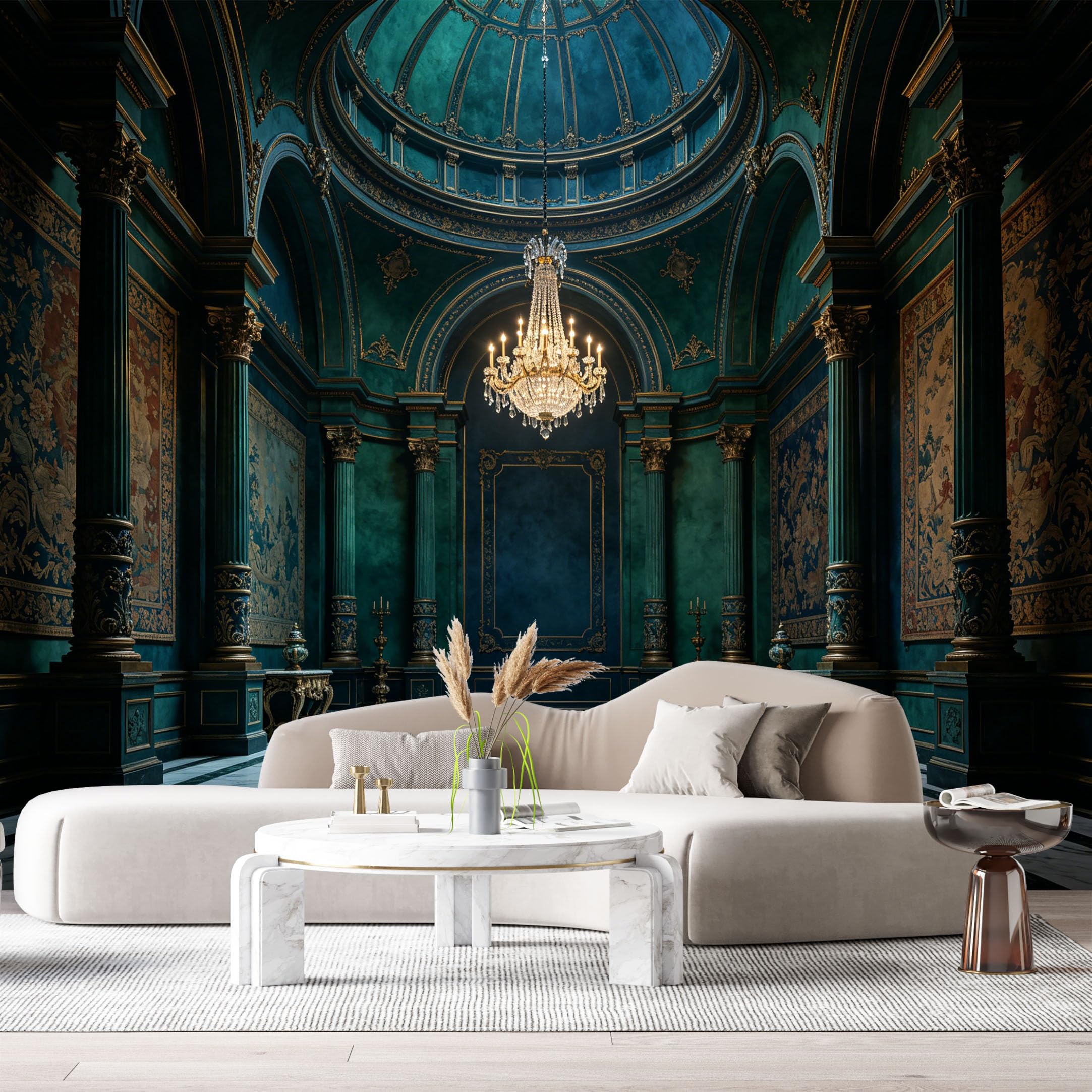 Custom Size Wall Murals Neoclassical Palace Interior Grand Chandelier Marble Columns Ornate Hall SelfAdhesive Wall Fabric Removable Large Wallpaper for Photo Living Room