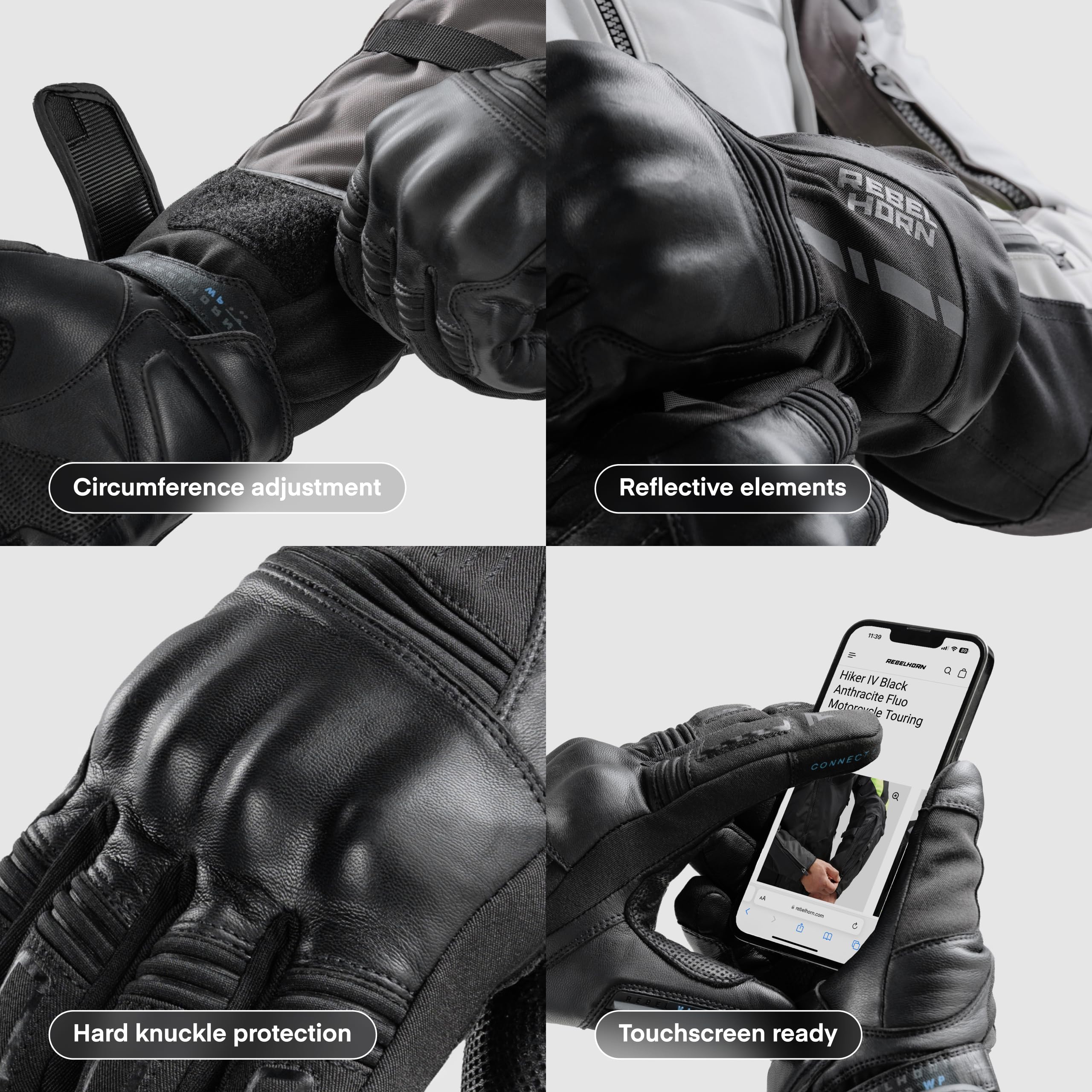 REBELHORN Tracer WP Guantes de Moto Hombre | Cuero | Protectores de Nudillos | Membrana HydraShield Impermeable y Transpirable | Tallas hasta 5XL
