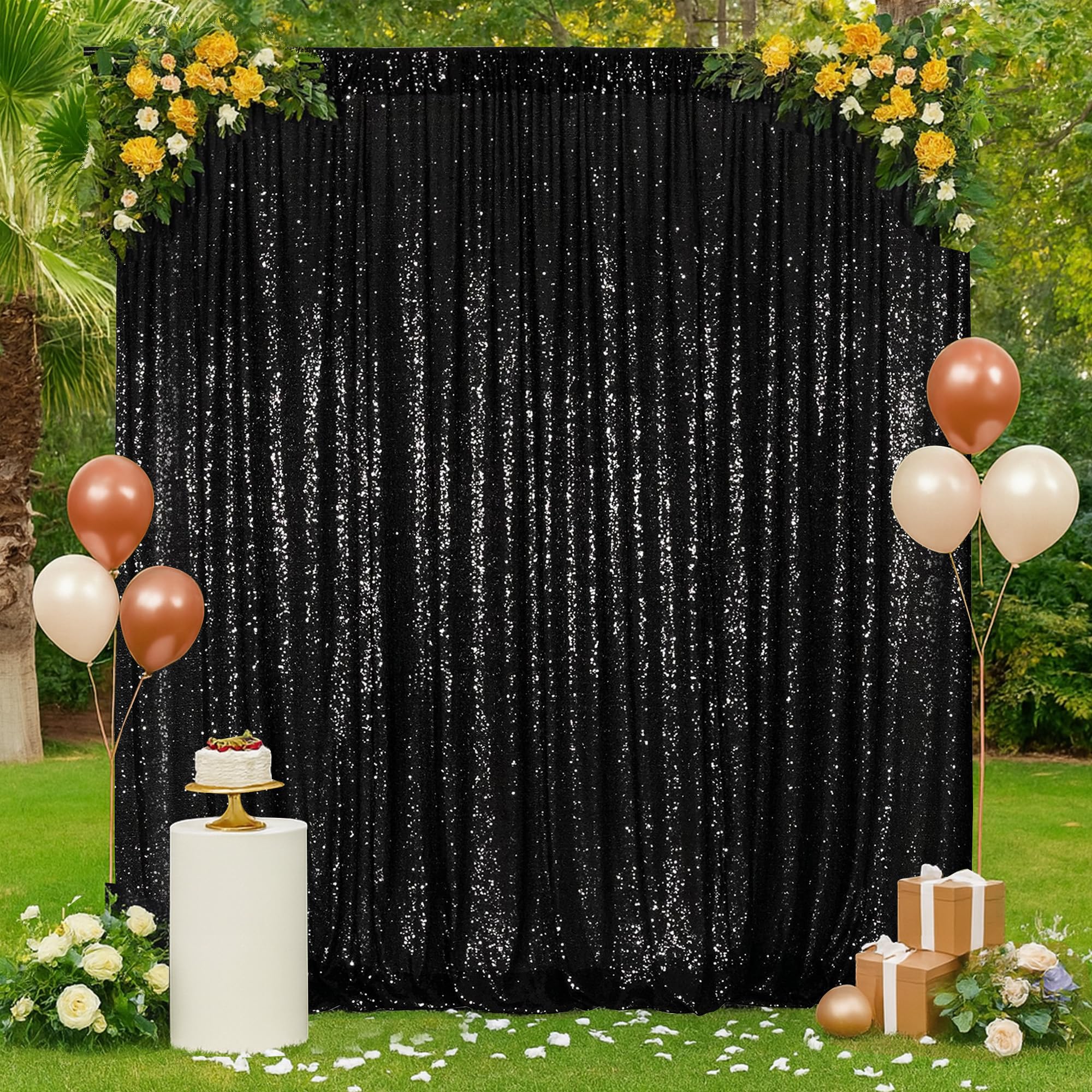 Eternal Beauty Sfondo nero con paillettes 183 x 213 cm, sfondo fotografico glitterato, tenda scintillante per decorazioni di compleanno, matrimonio, anniversario, fidanzamento (1,8 x 2,1 m)