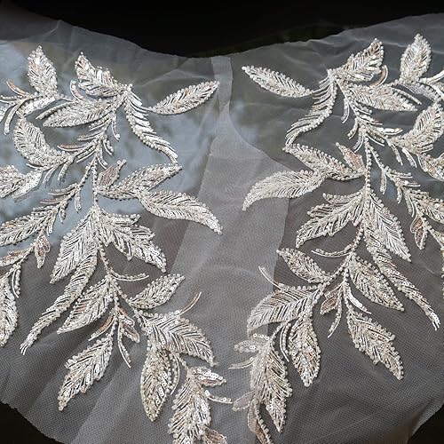 2 unidspar de apliques de encaje de lentejuelas con cuentas de lujo para vestidos de novia Parches de encaje de diamantes de imitación parches de