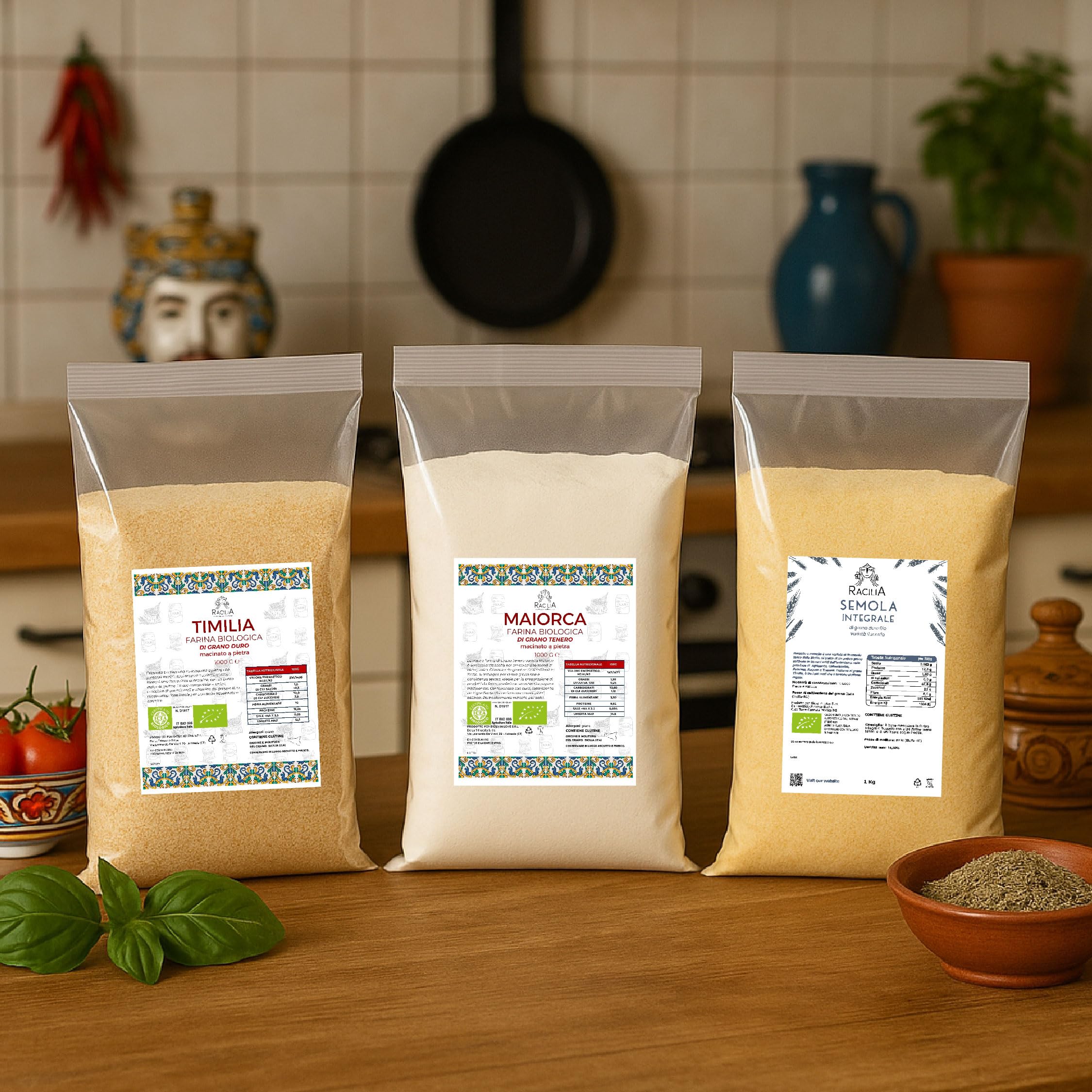 Farine de Semoule de Blé Dur Biologique Russello - 100% Blé Ancien Sicilien et Biologique - Riche en Fibres et Protéines - 1kg