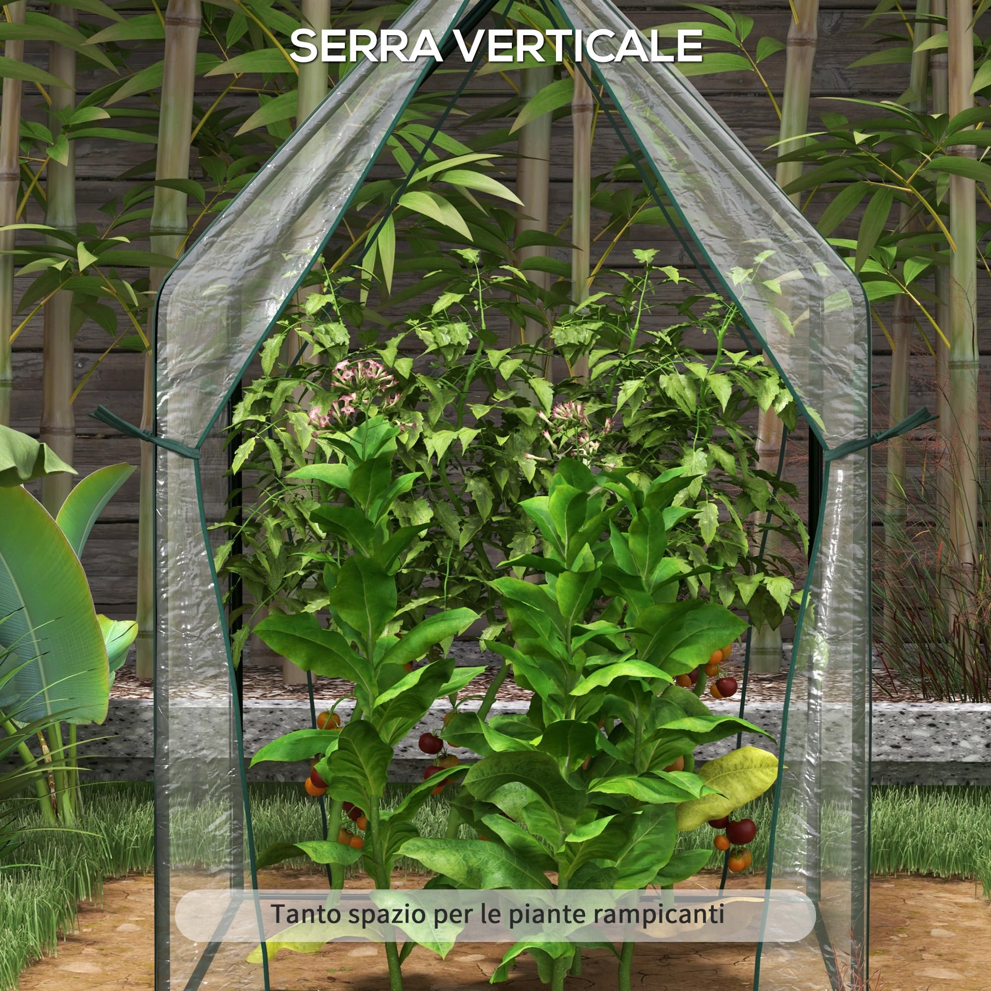 Outsunny Mini Serra da Giardino Verticale, Serra da Balcone con 2 Porte Avvolgibili e Copertura in PE 90x90x145cm, Trasparente