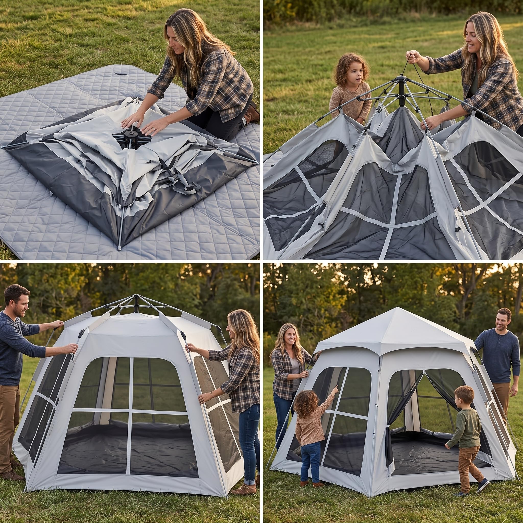 Impermeabile Automatica per Attività all'Aperto e Campeggio Famigliare, per il tempo libero - per il campeggiatore, Tenda esagonale grande nera (240 * 280 * 155cm)