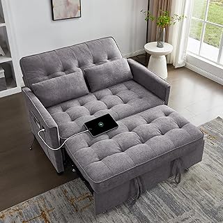 Convertible Sofa Bed, 3 in 1 Pull Out Couch, Loveseat Sleeper with Side ...