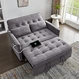 Convertible Sofa Bed, 3 in 1 Pull Out Couch, Loveseat Sleeper with Side Pocket, Living Room Sofa with Adjustable Backrest | USB Charging Port | Two Pillows | Fabric | Dark Gray