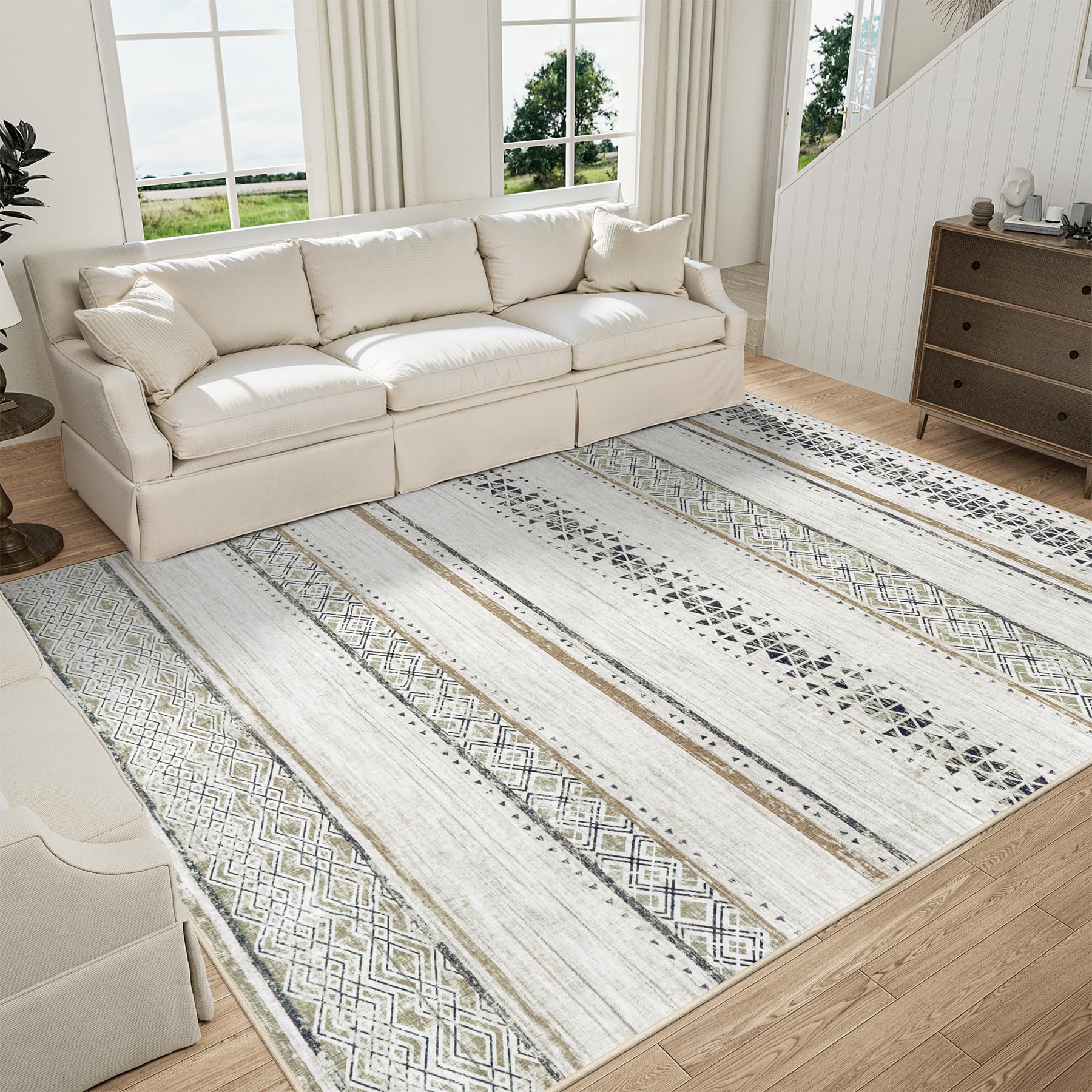 Area Rugs 9x12 Living Room: Large Machine Washable Rug with Non