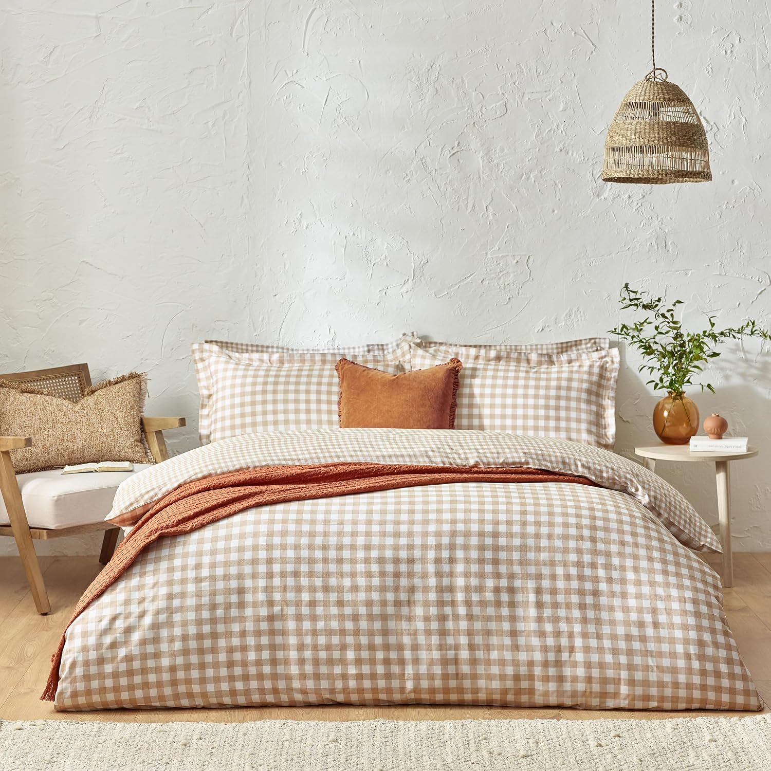 Yard Barton Cuadro Vichy Juego De Funda Nórdica – 100% Algodón Reversible Fundas De Almohada Oxford Suave Y Transpirable Ropa De Cama Premium (Galleta – Super King – 260x220cm)