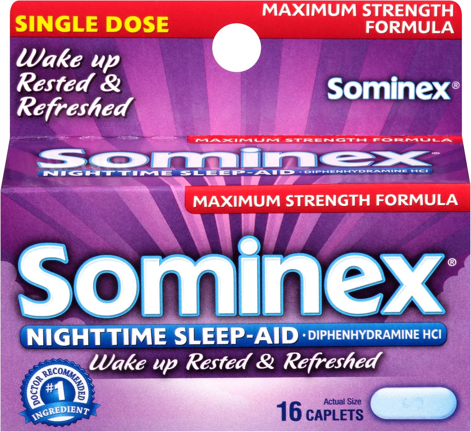 Sominex Nighttime Sleep-Aid Tablets, Maximum Strength Formula, Single Dose, Assorted, 16 Count : Health & Household