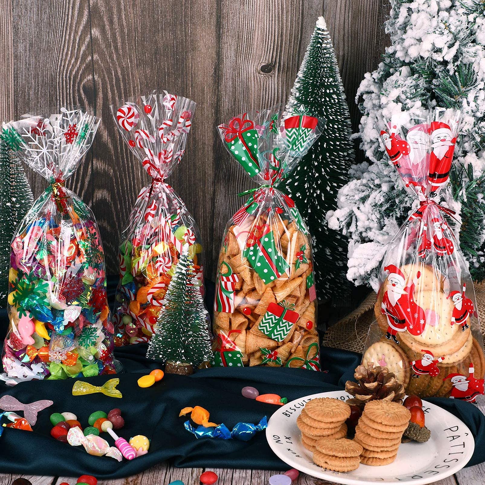 100 Pièces Sacs à Biscuits De Noël Sacs De Bonbon Friandises