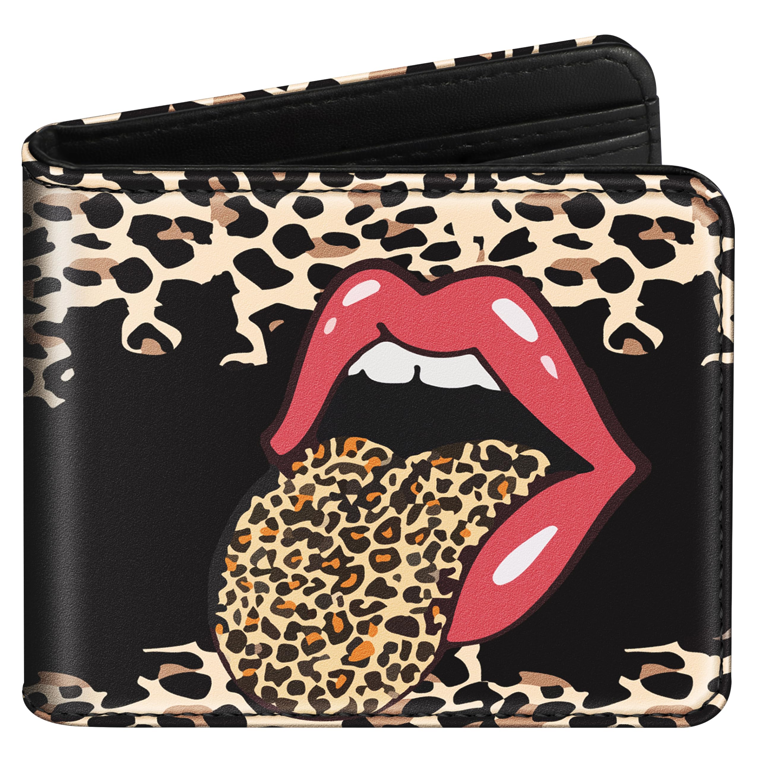 Funermei Cute Wallet for Women Girls Leopard Lip Leather Bifold Wallet Aesthetic Credit Card Holder RFID Blocking Id Cash Slim Small Bi Fold Wallets with Coin Pocket for Teen Little Girl Cool