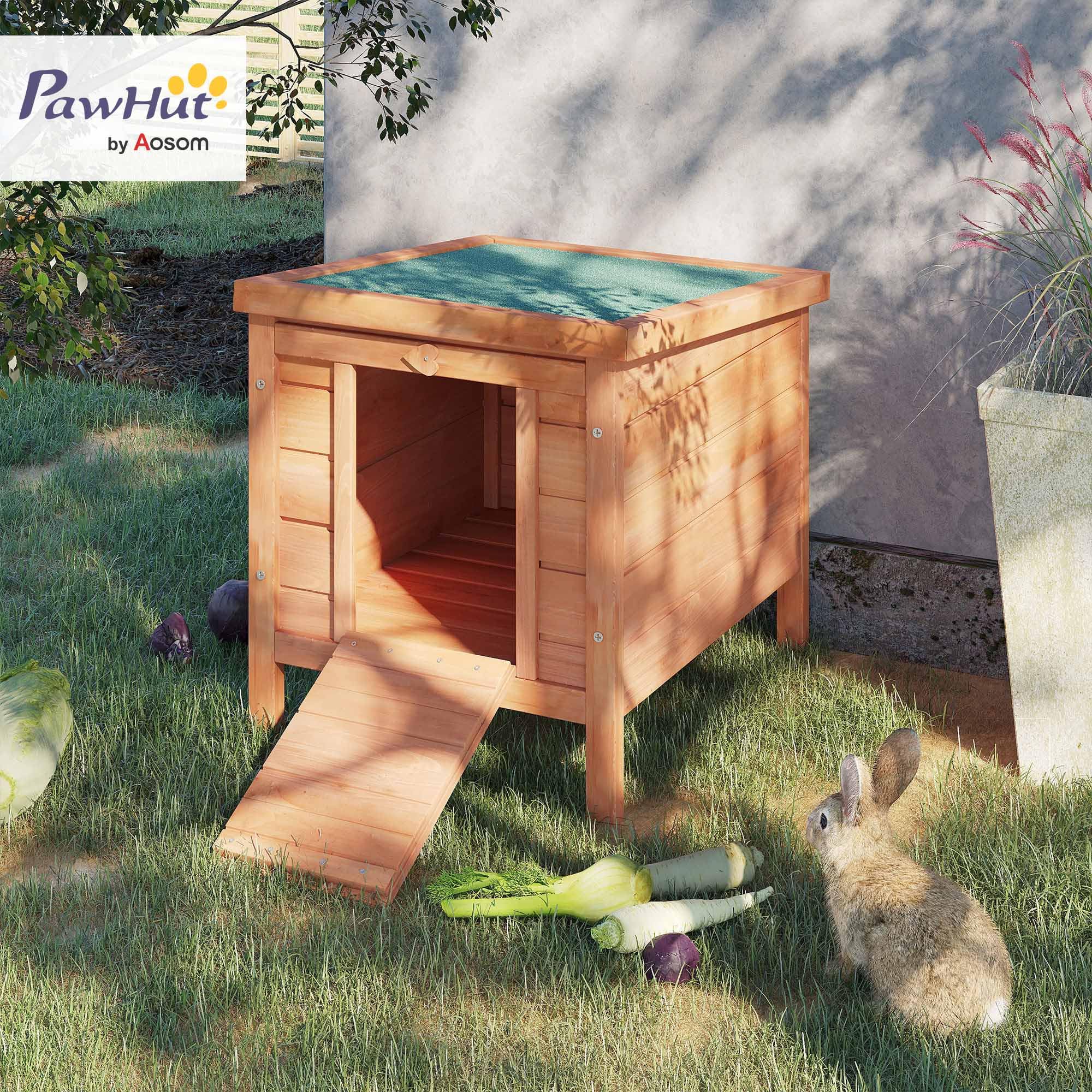 PawHut Conigliera Gabbia per Conigli da Interno Esterno Giardino Tetto Apribile in Legno 51x42x43cm