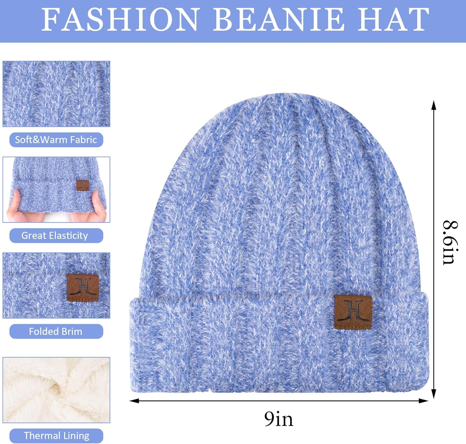 Womens Winter Warm Knit Beanie Hat Touchscreen Gloves Long Neck Scarf Set with Fleece Lined Skull Caps Gifts for Women - Image 2