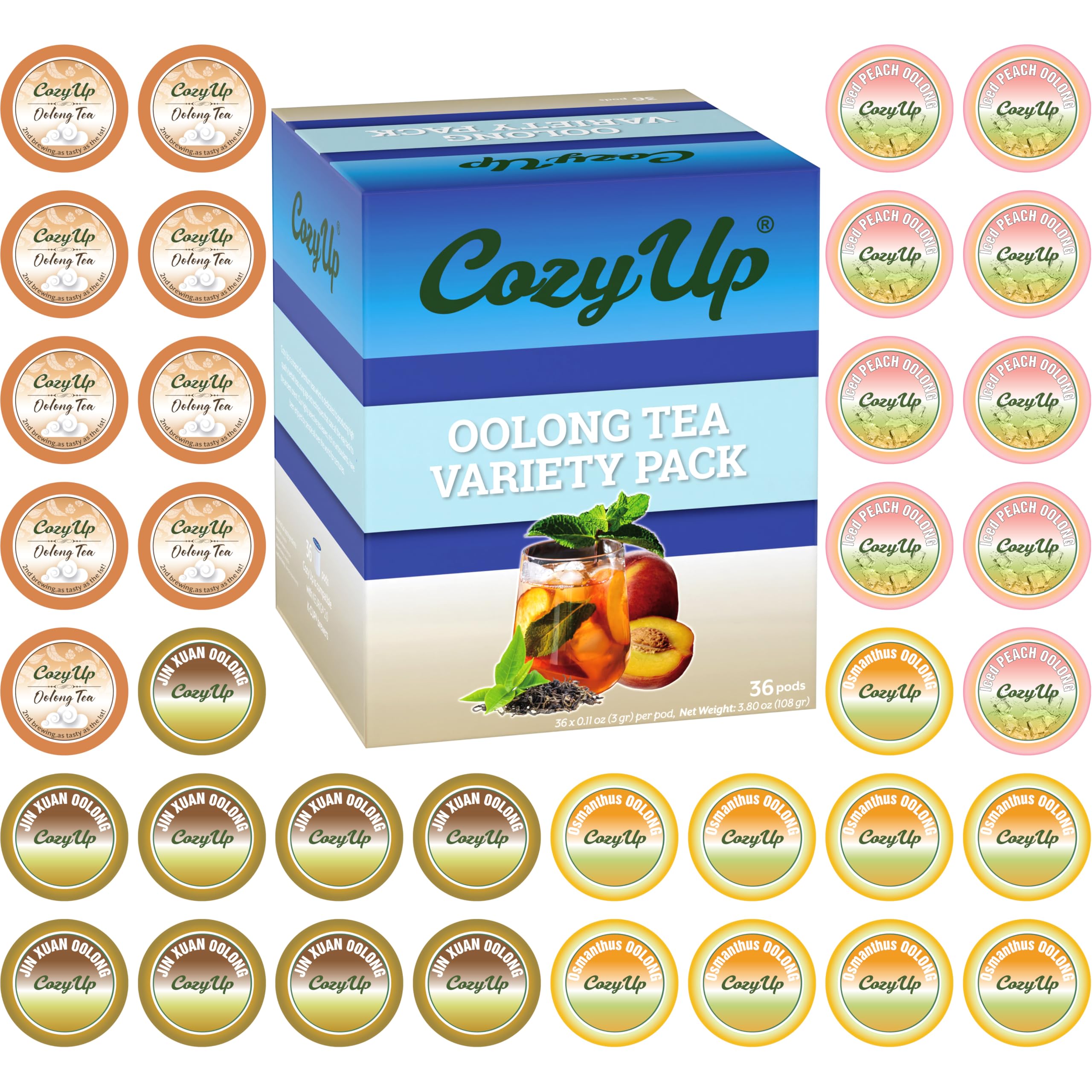 Cozy Up Iced Oolong Tea Variety Sampler Pack Sampler Pack Compatible with Keurig K-Cup brewer, Assorted Flavors, 36 Pods