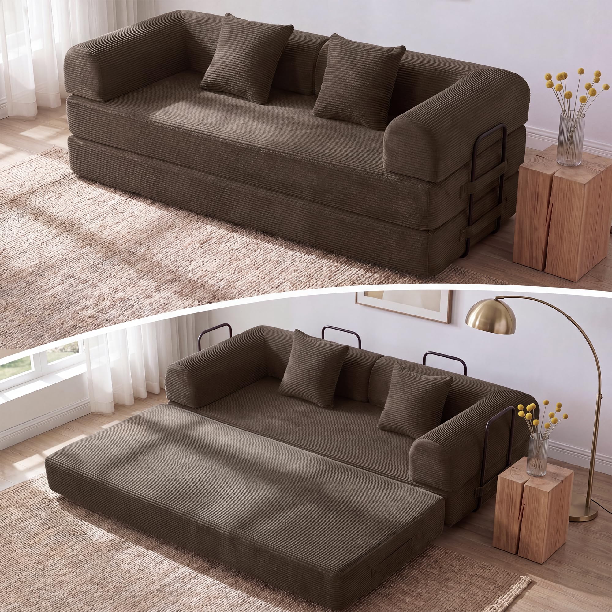 79'' Convertible Sofa Bed, Folding Sleeper Couch with Pull Out Bed, Mo