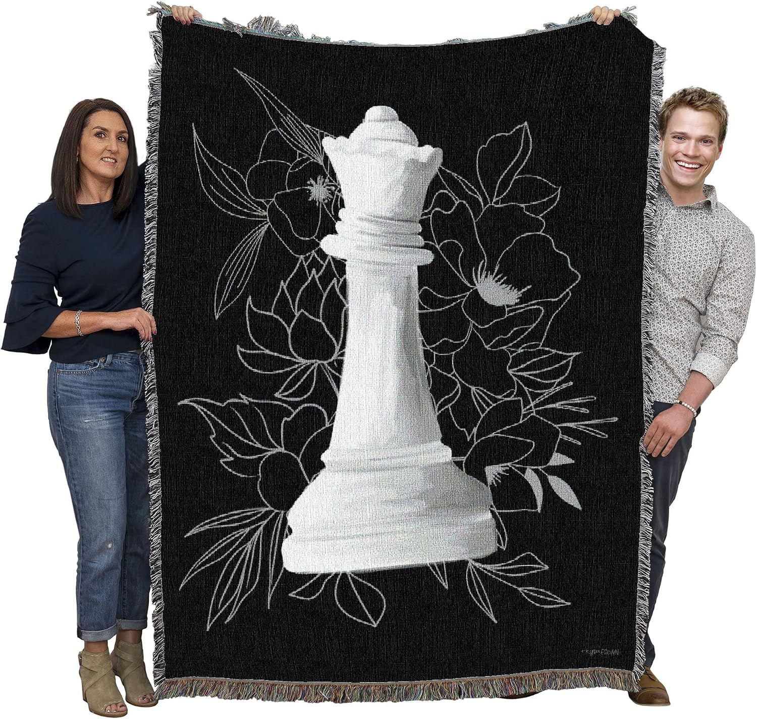 Pure Country Weavers White Queen Floral Blanket by Kyra Brown - Gift Tapestry Throw Woven from Cotton - Made in the USA (72x54)