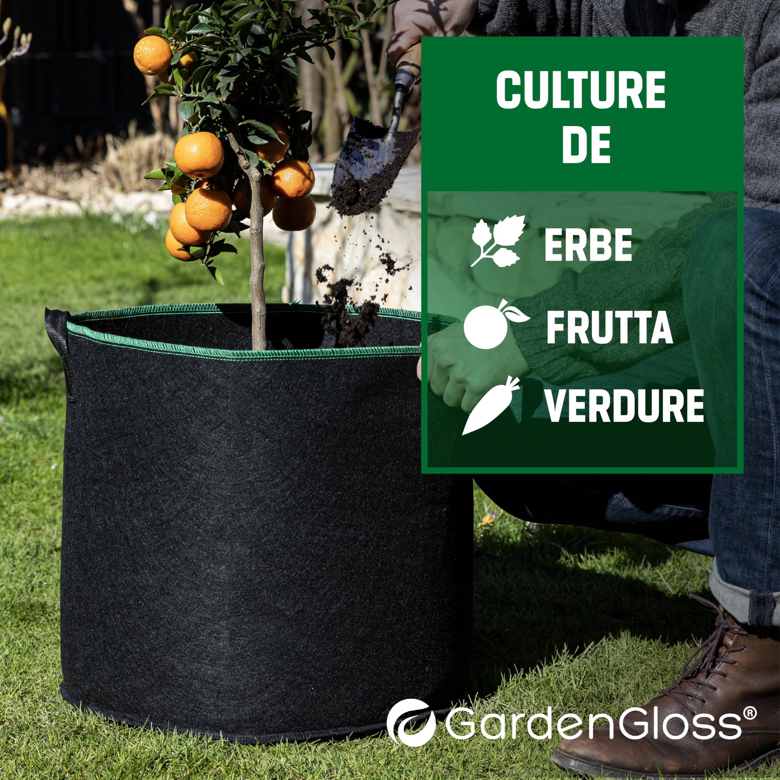 GardenGloss Sacchi per Semina (5 Pezzi) - Tessuto Non Tessuto - 60 Litri | Per Patate e Pomodori - Per Interni ed Esterni - In Tessuto Non Tessuto - Riutilizzabile