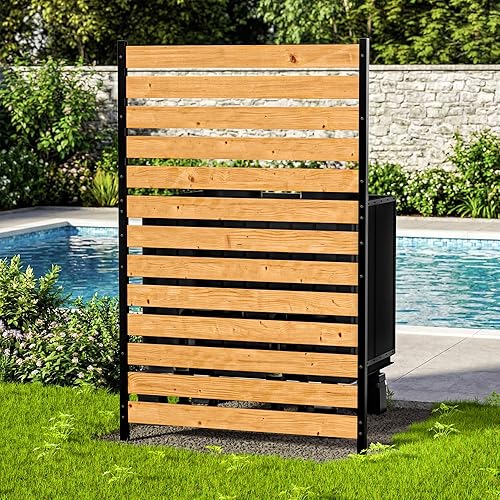 Privacy Fence Screen,No-Dig Wood Outdoor Privacy Screen,Aluminum Post,Air Conditioner Fence,Pool Equipment Enclosure,Trash Can Enclosure,Privacy Fence Panels for Patio/Garden (38" W x 60”H(1 Panel))