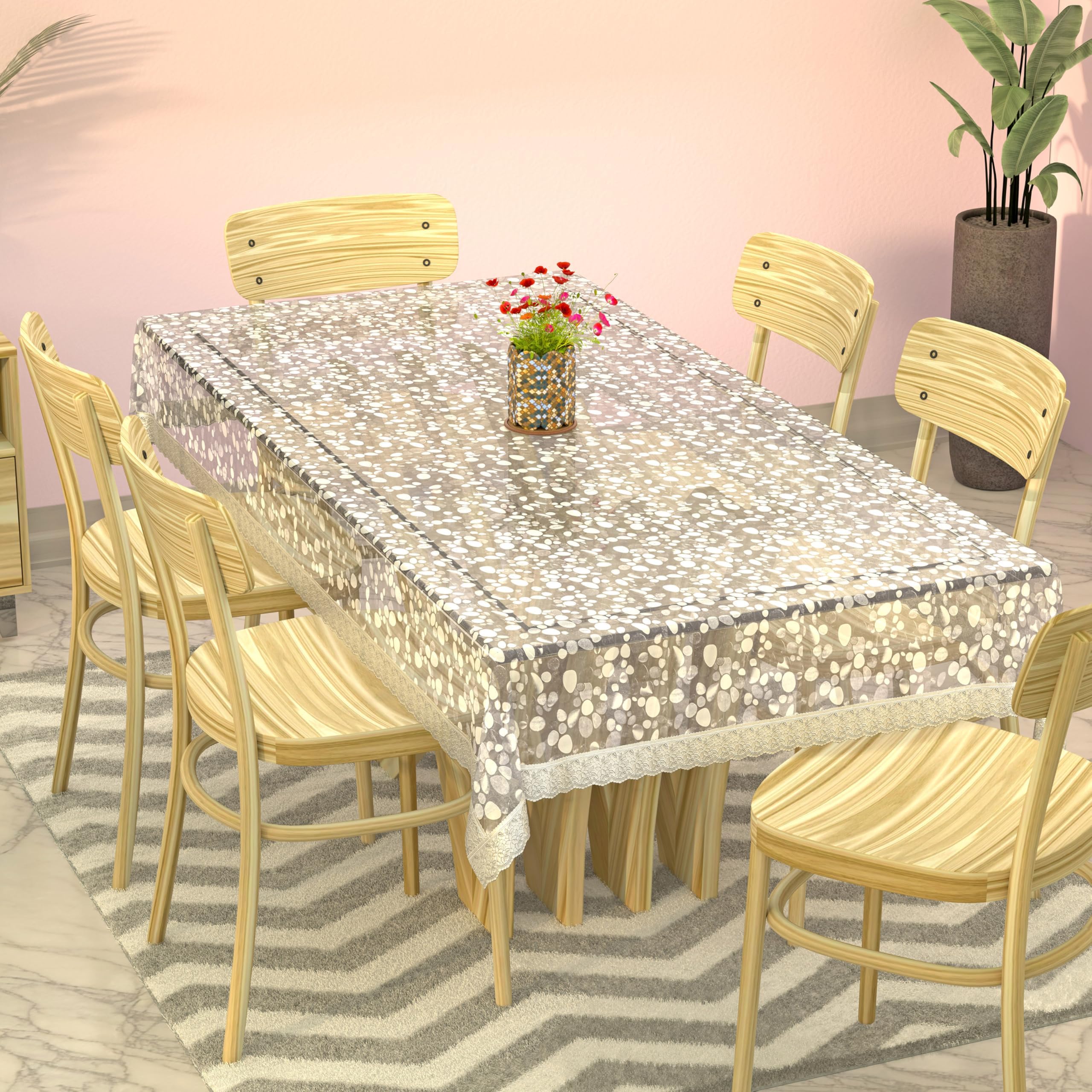 Kuber Industries Transparent 3D Design PVC 6 Seater Dining Table Cover 60"x90"(Silver)-KUBMART02708, standard