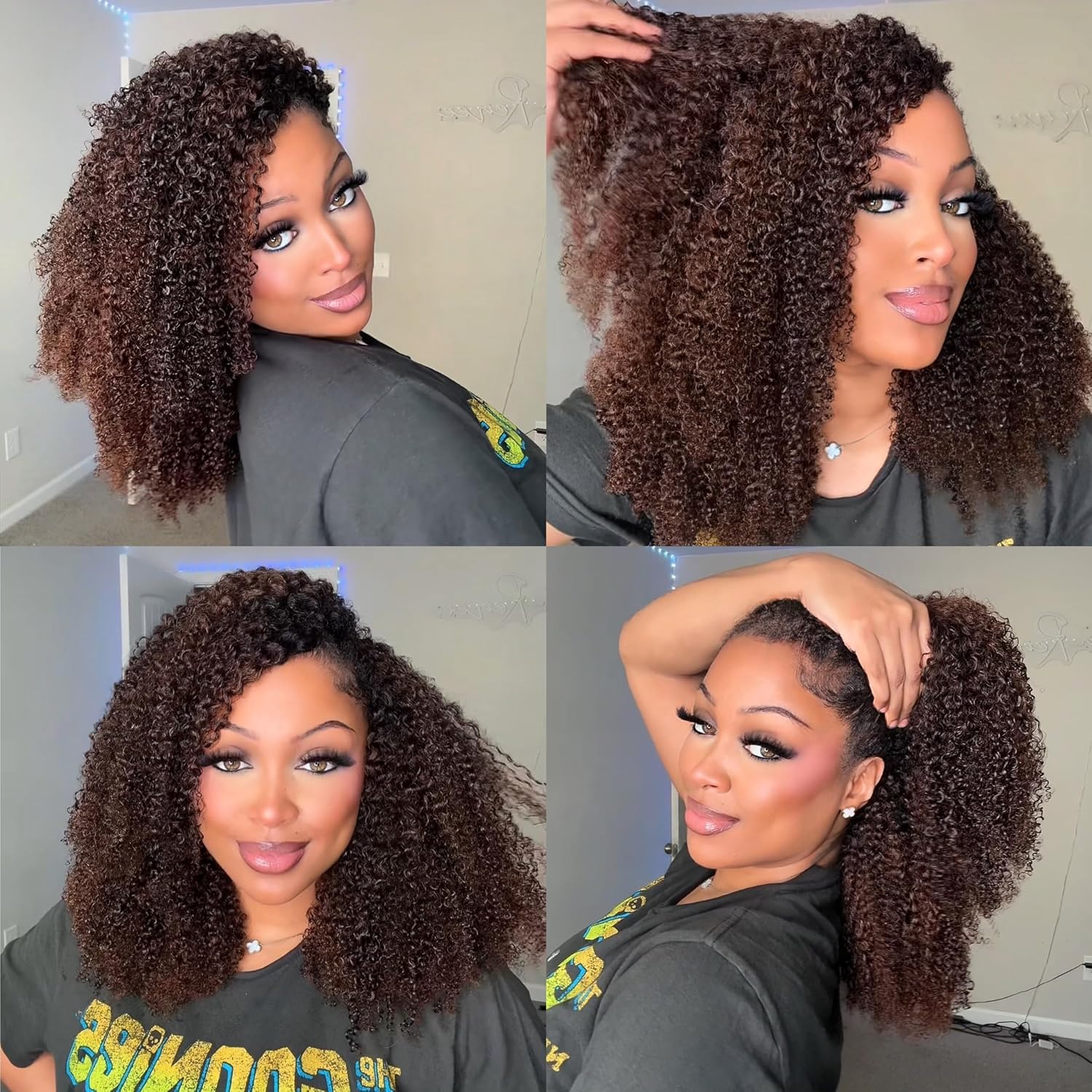 #1B/4 Color Knotless Pre-Separated Crochet Hair Extensions Human Hair Micro Twists Feather Hair Extensions Afro Kinky Curly Feather Line Hair Extensions 100% Human Hair 18 Inch 120g