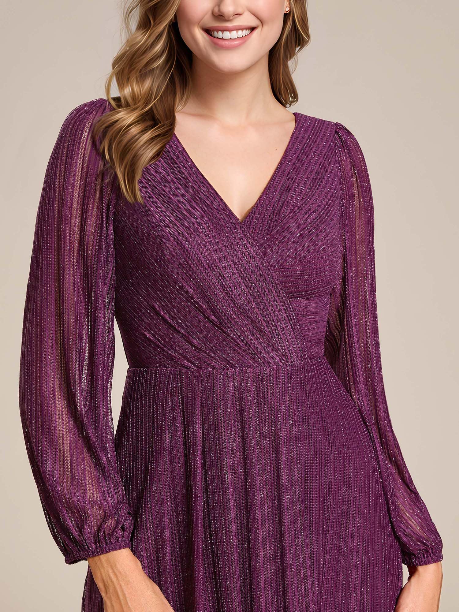 Ever-Pretty Vestido Boda Mujer Invitada Midi Elegantes Vestido de Fiesta Manga Larga Mujer EG02266