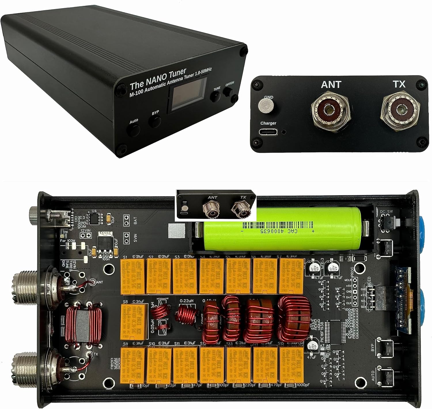 Antenna Tuner M-100 Tiny 100W Automatic Antenna Tuner OLED Display 1.8-55MHz 7 * 7 ATU