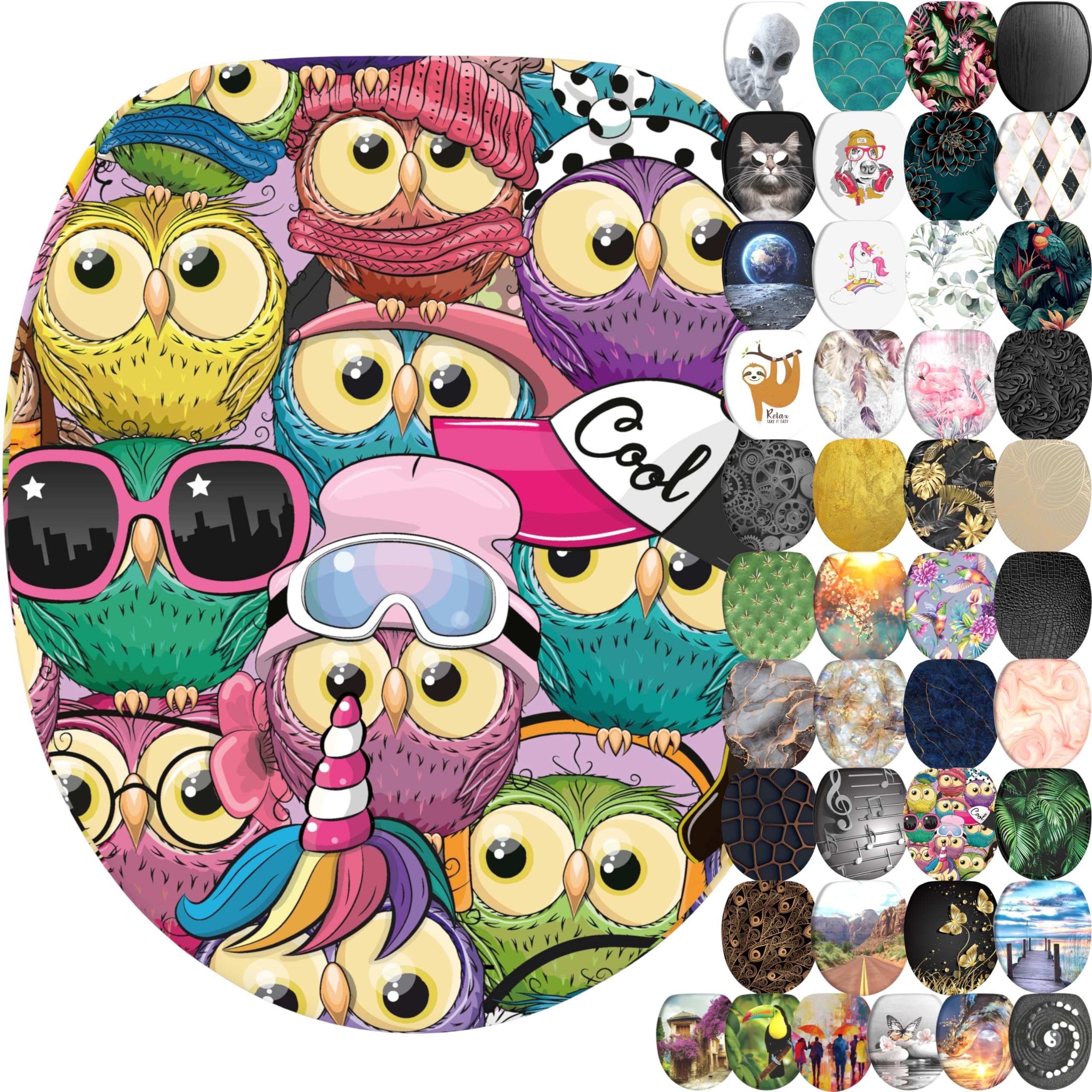 Sanilo Owl Soft Close Toilet Seat With Quick Release, Toilet Lid Detachable At The Press Of A Button, Easy Installation From Above (Owl)