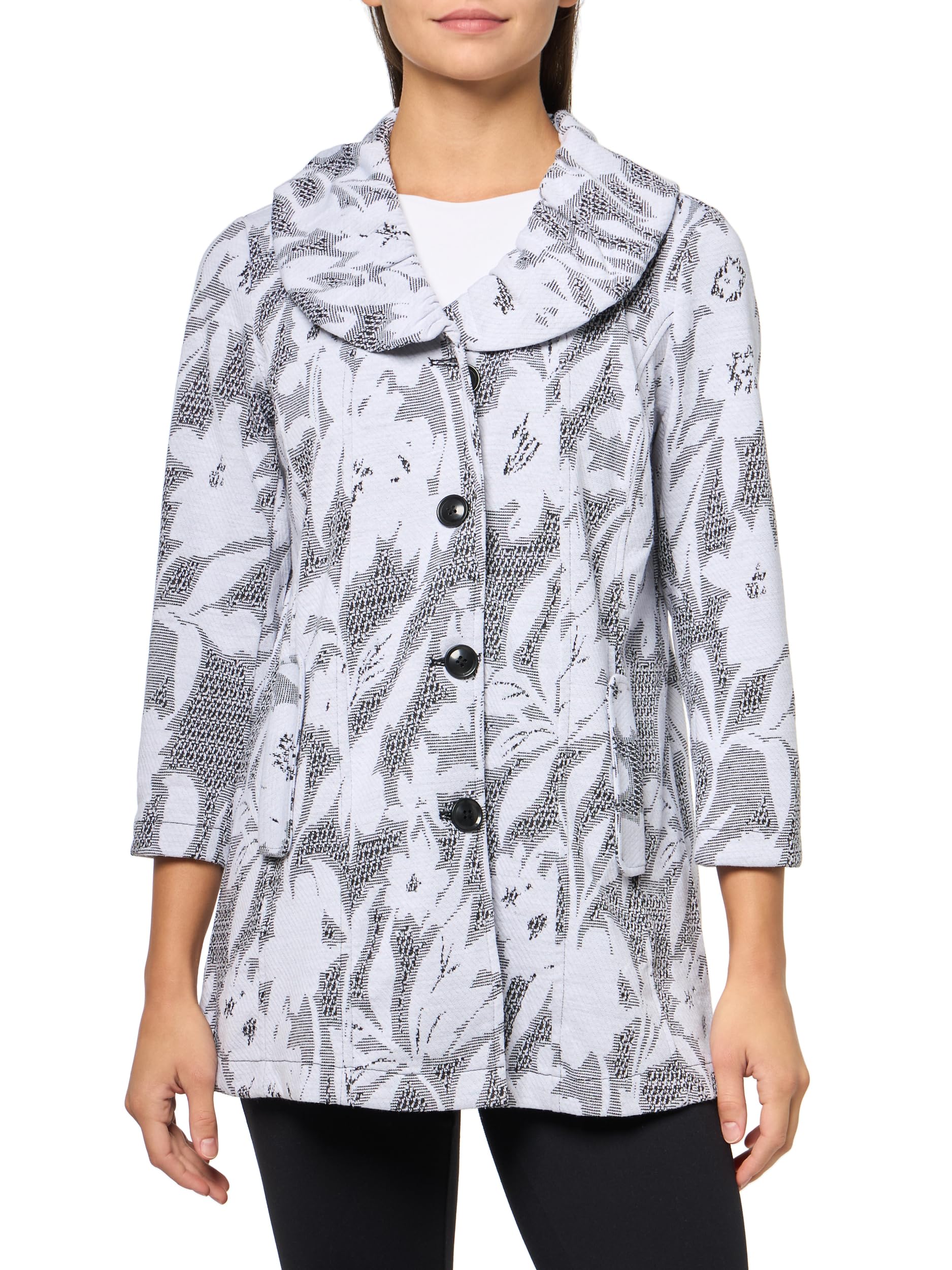 MULTIPLES Women's Three Quarters Sleeves Two-Pocket Button Front Ruffle Collar Jacket