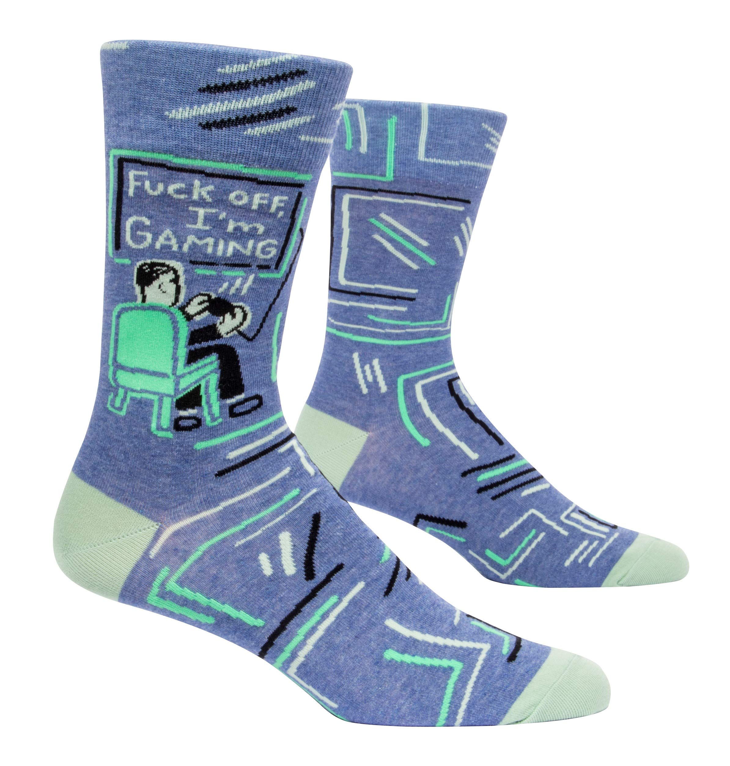 Blue Q Men's Crew Socks Fuck Off, I'm Gaming, Men 7-12, Blue