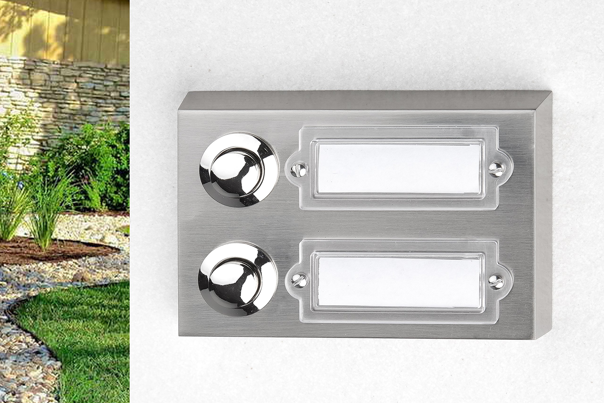 Huber Bouton de sonnette avec boîtier d'encastrement rectangulaire 2 compartiments en métal et écriteau en polycarbonate, 42.00 voltsV