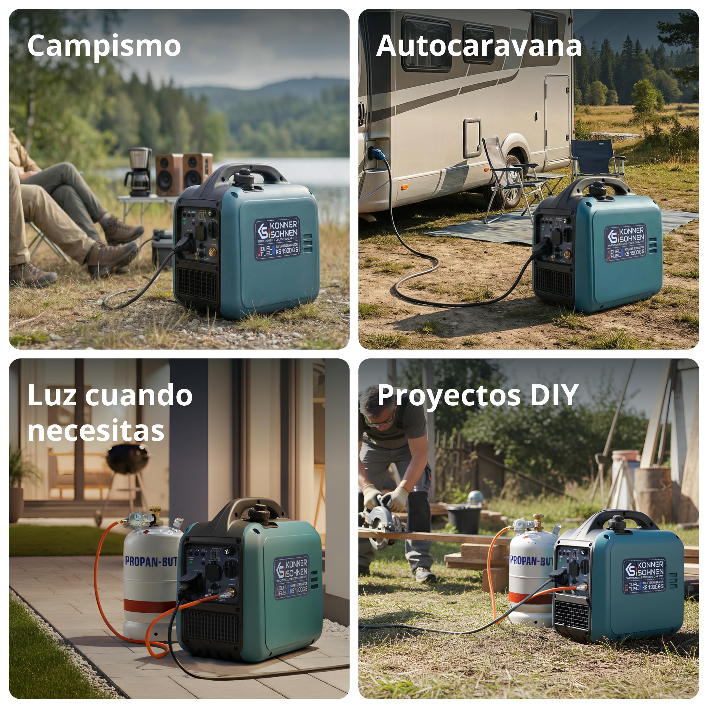 Generador inversor Könner & Söhnen KS 1900iG S LPG de 2,0 kW, combustible dual, generador de corriente inversor Eco-Mode, de gasolina para uso en exteriores, de gasolina, Euro-5