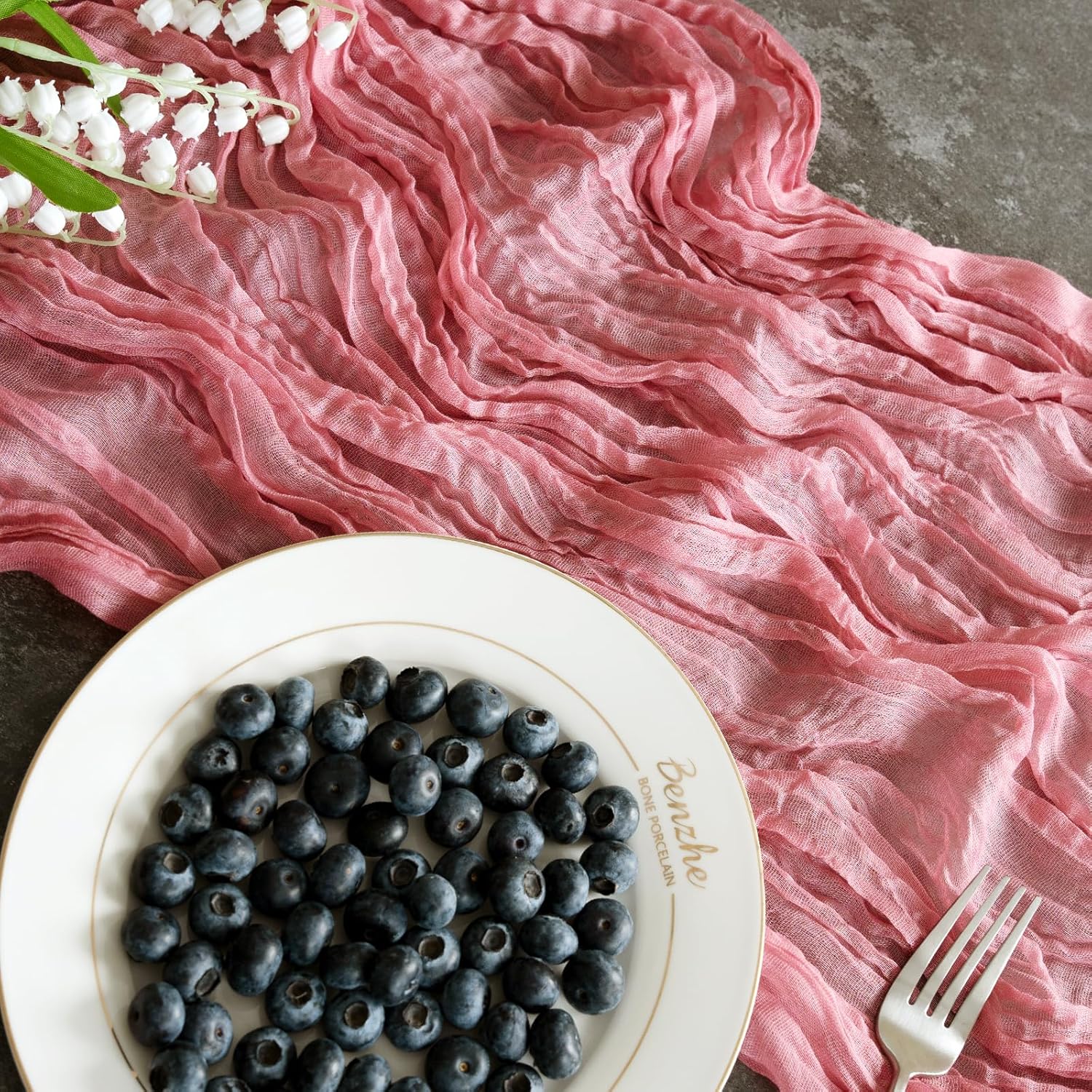 12 Pack Cheesecloth Table Runner 10ft Boho Rustic Gauze Cheese Cloth Table Runner for Wedding Party Bridal Baby Shower Birthday Reception Feasts Ceremoy Table Decorations(Dusty Rose)